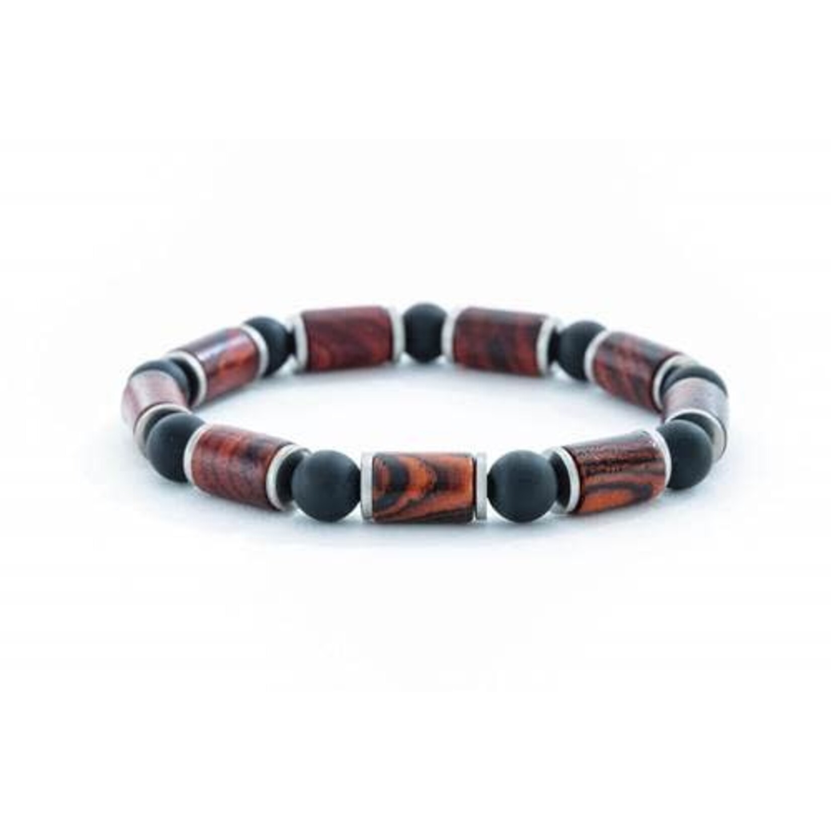 Wood Bead Bracelet - Cocobolo & Black Onyx