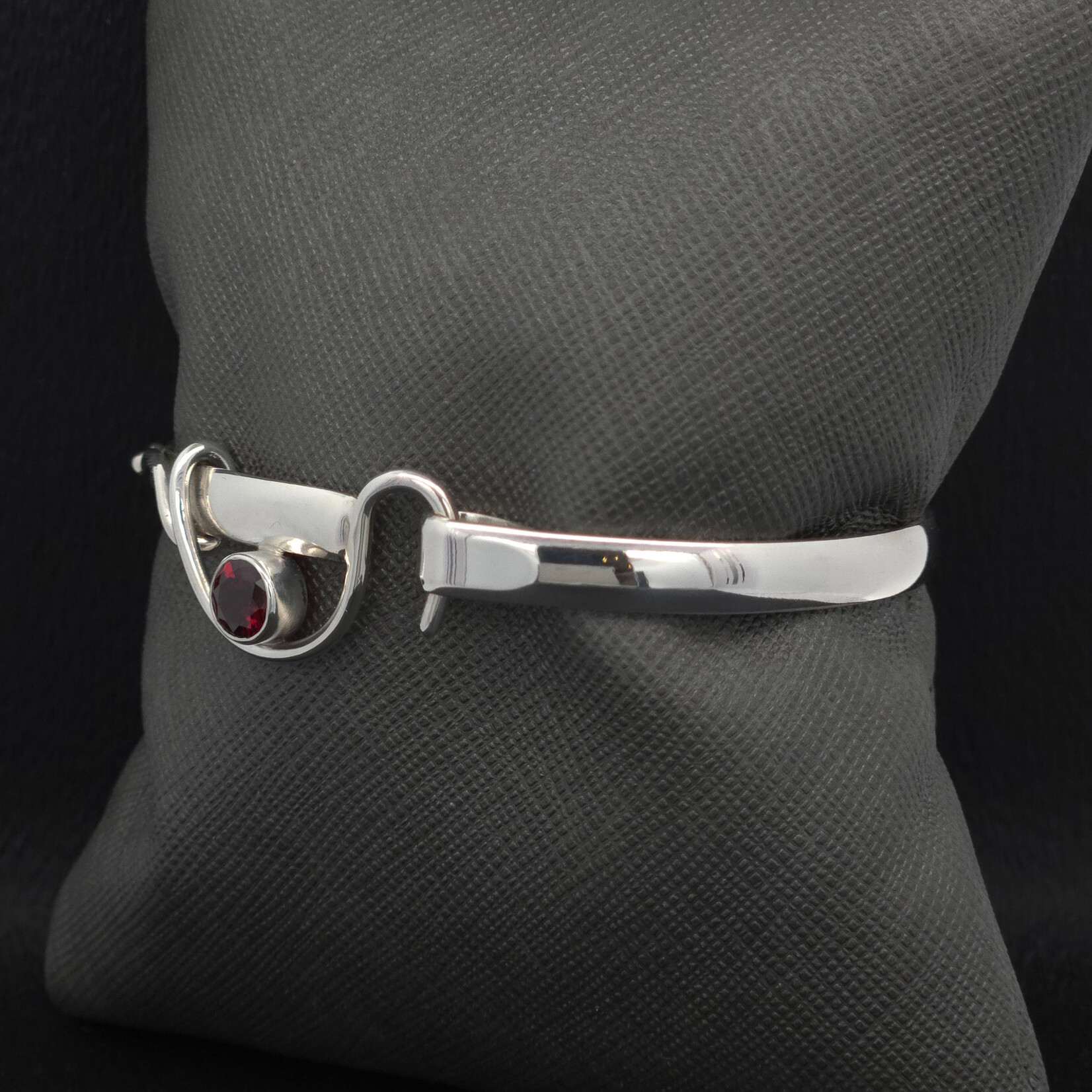 Modern Heirloom® AC Hook Bracelet, Garnet 6mm, Sz  6.5”, Silver