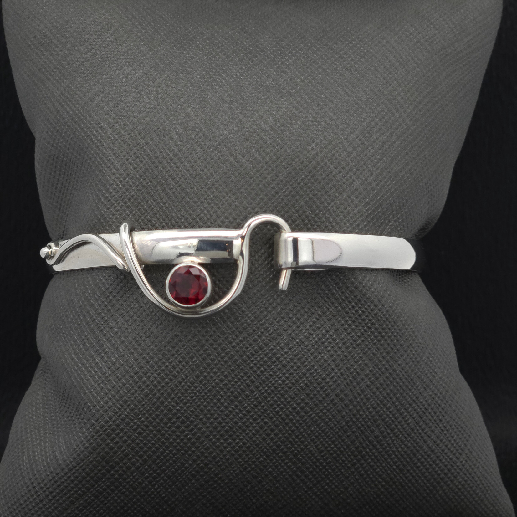 Modern Heirloom® AC Hook Bracelet, Garnet 6mm, Sz  6.5”, Silver