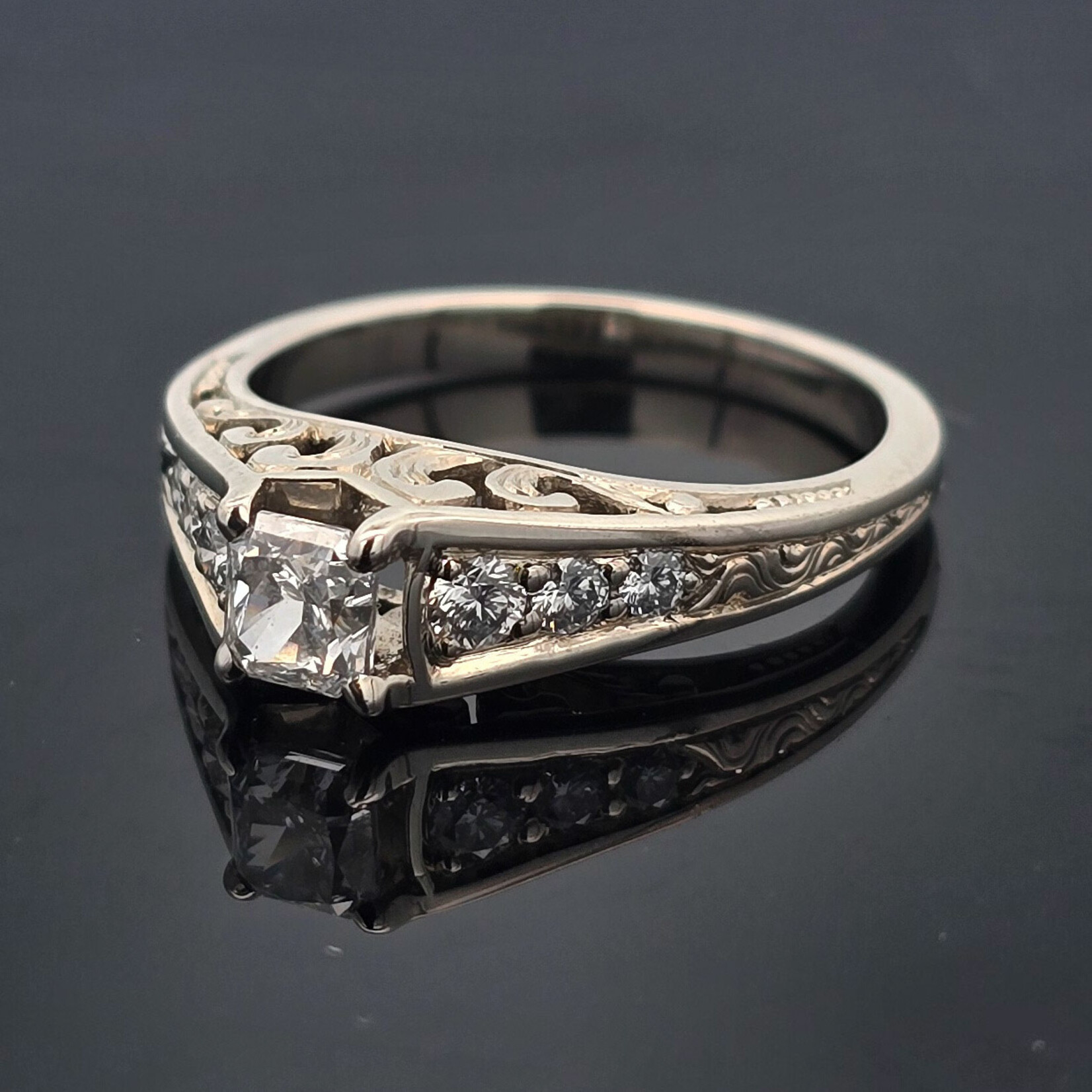Wave Filigree Diamond Ring, 14k white gold, 0.50ct, Sz6.25