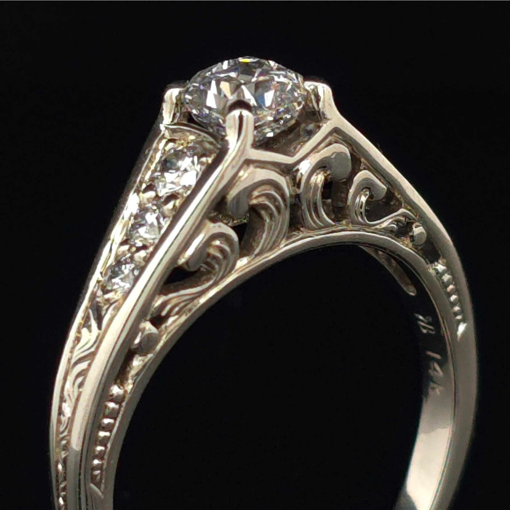 Wave Filigree Diamond Ring, 14k white gold, 0.50ct, Sz6.25