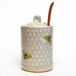 White Squirrel Clayworks Bee Pattern Handmade Ceramic White Honey Pot/Jar