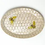 White Squirrel Clayworks Bee Pattern Handmade Ceramic White Oval Trinket Dish