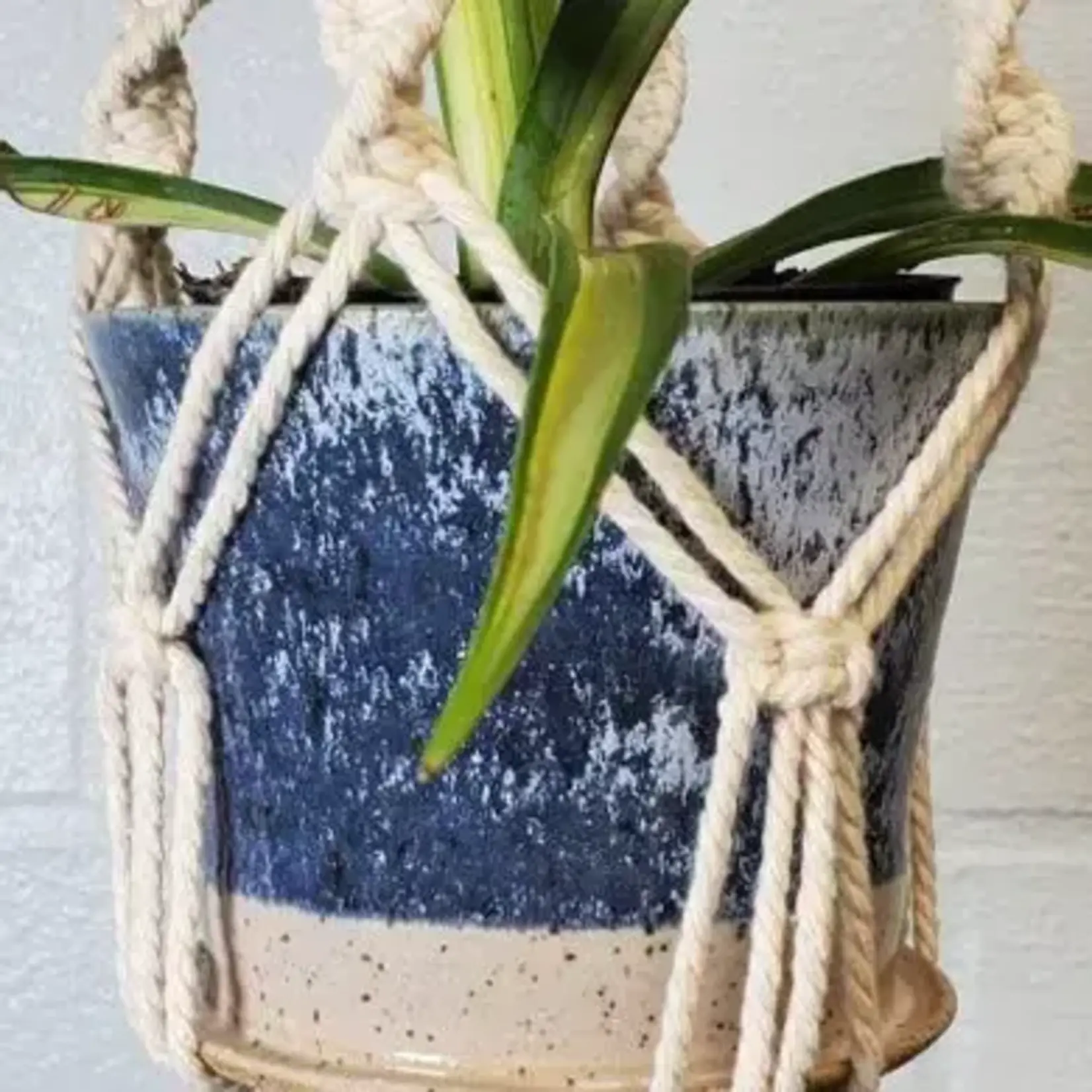 White Squirrel Clayworks Hanging Pot & Hanger 4.5" - Handmade Stoneware Clay - Blue Frost