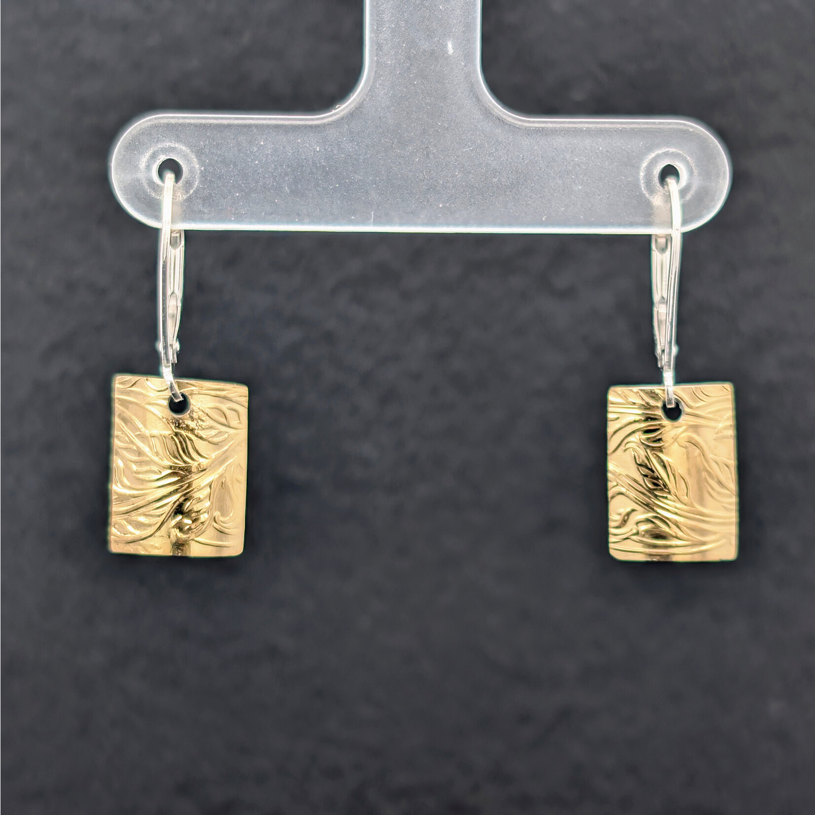 Modern Heirloom® Embossed Fern Earring, Bi-Metal, Small Rectangle