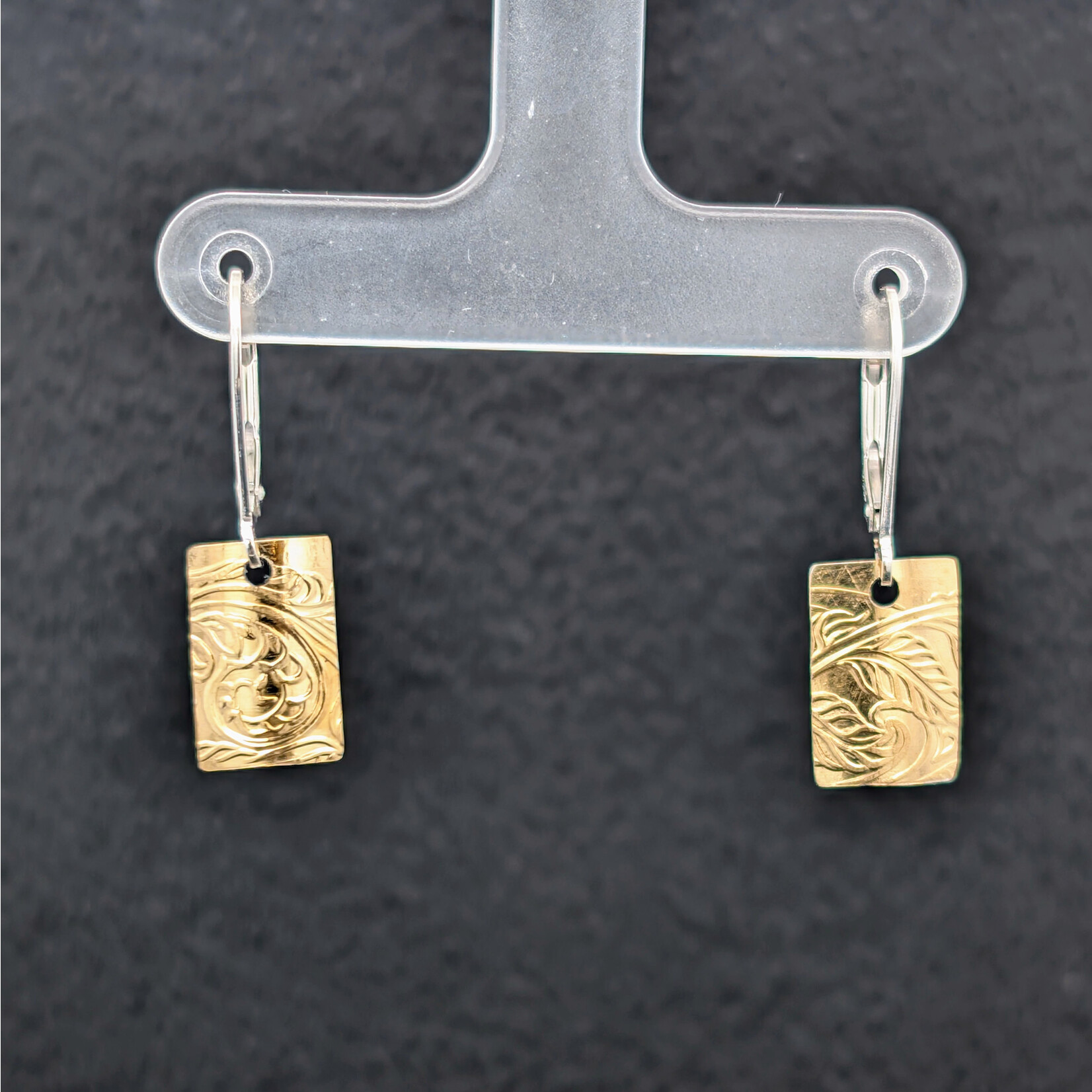 Modern Heirloom® Embossed Fern Drop Earring, Small Rectangle, 18k & Sterling