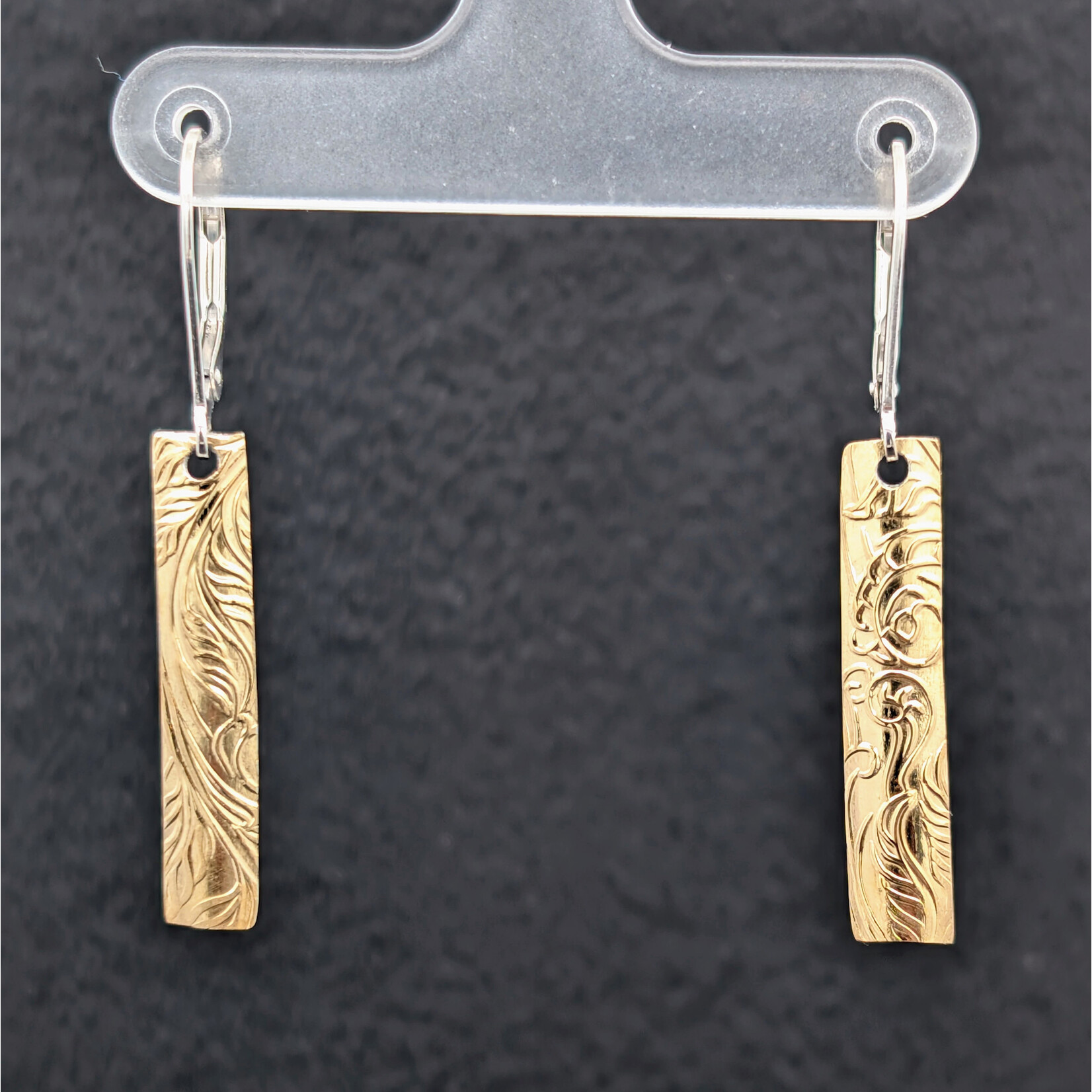 Modern Heirloom® Embossed Fern Drop Earrings, Med Rectangle, 18k & Sterling