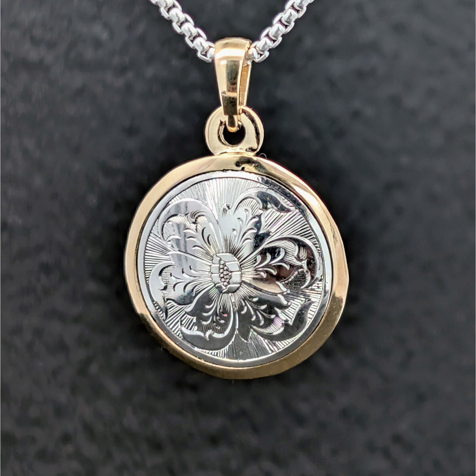 Modern Heirloom® Engraved Flower Medallion, 14KY & Silver
