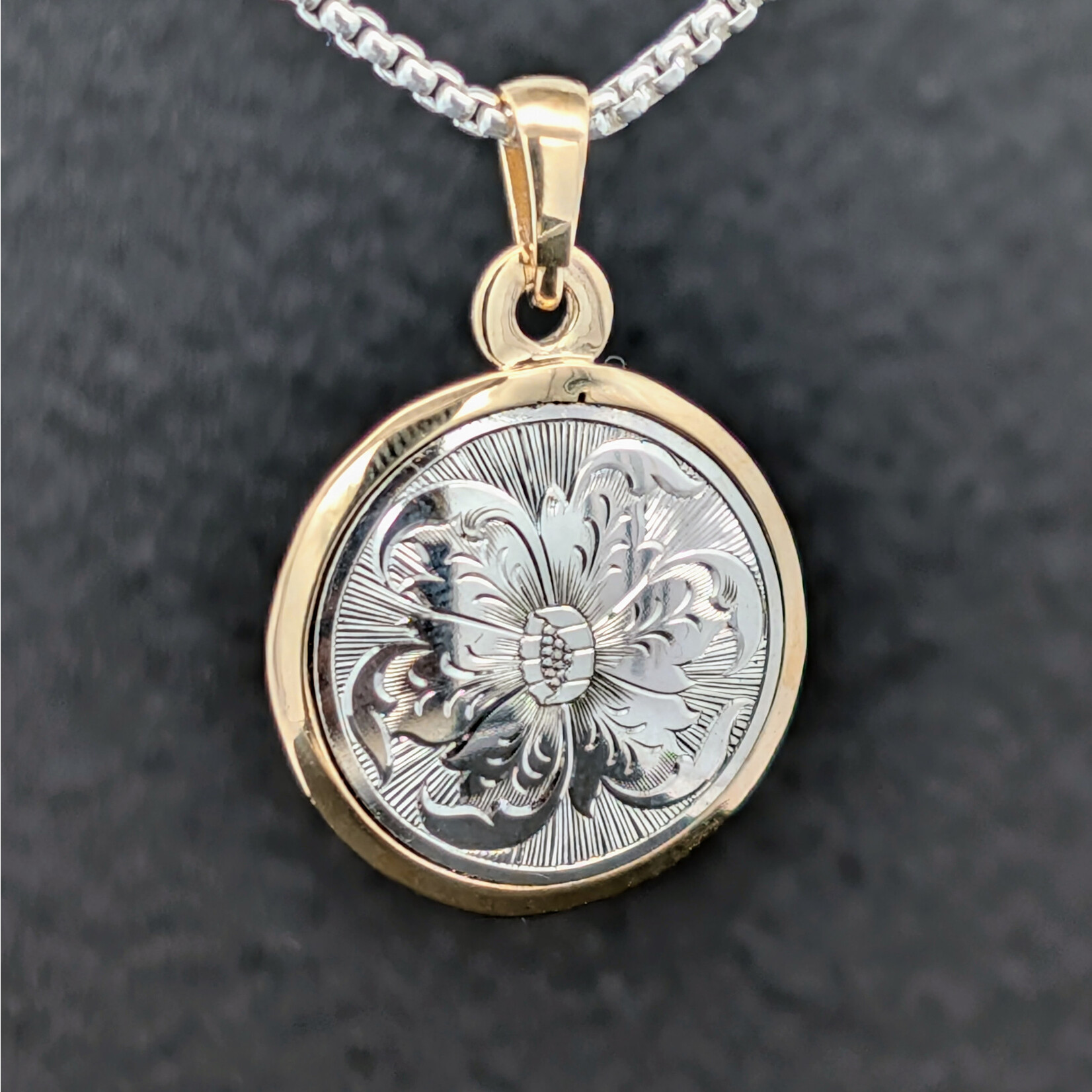 Modern Heirloom® Engraved Flower Medallion, 14KY & Silver