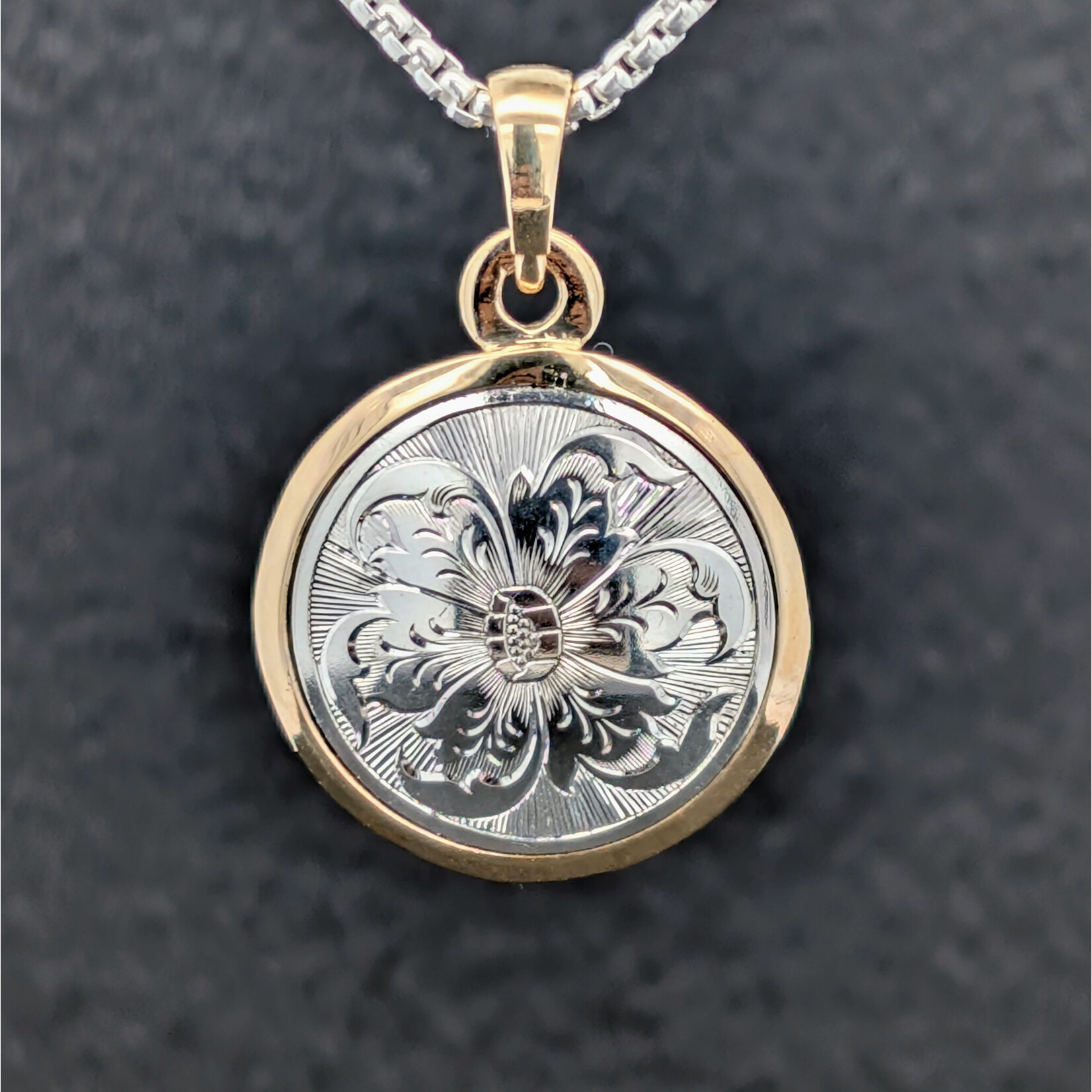 Modern Heirloom® Engraved Flower Medallion, 14KY & Silver