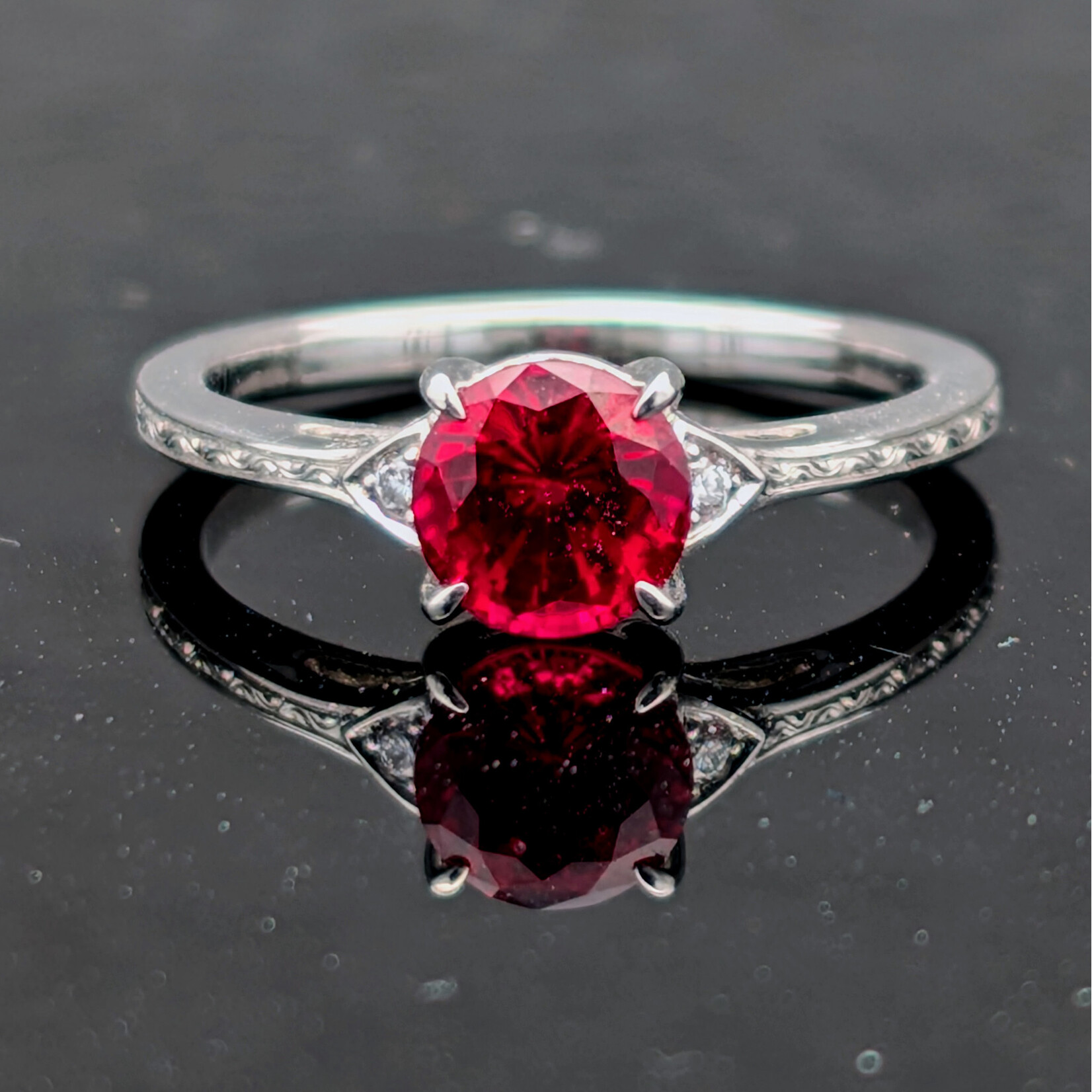 Modern Heirloom® Ruby Solitaire in Engraved Platinum, 1.8ct Lab Grown Ruby