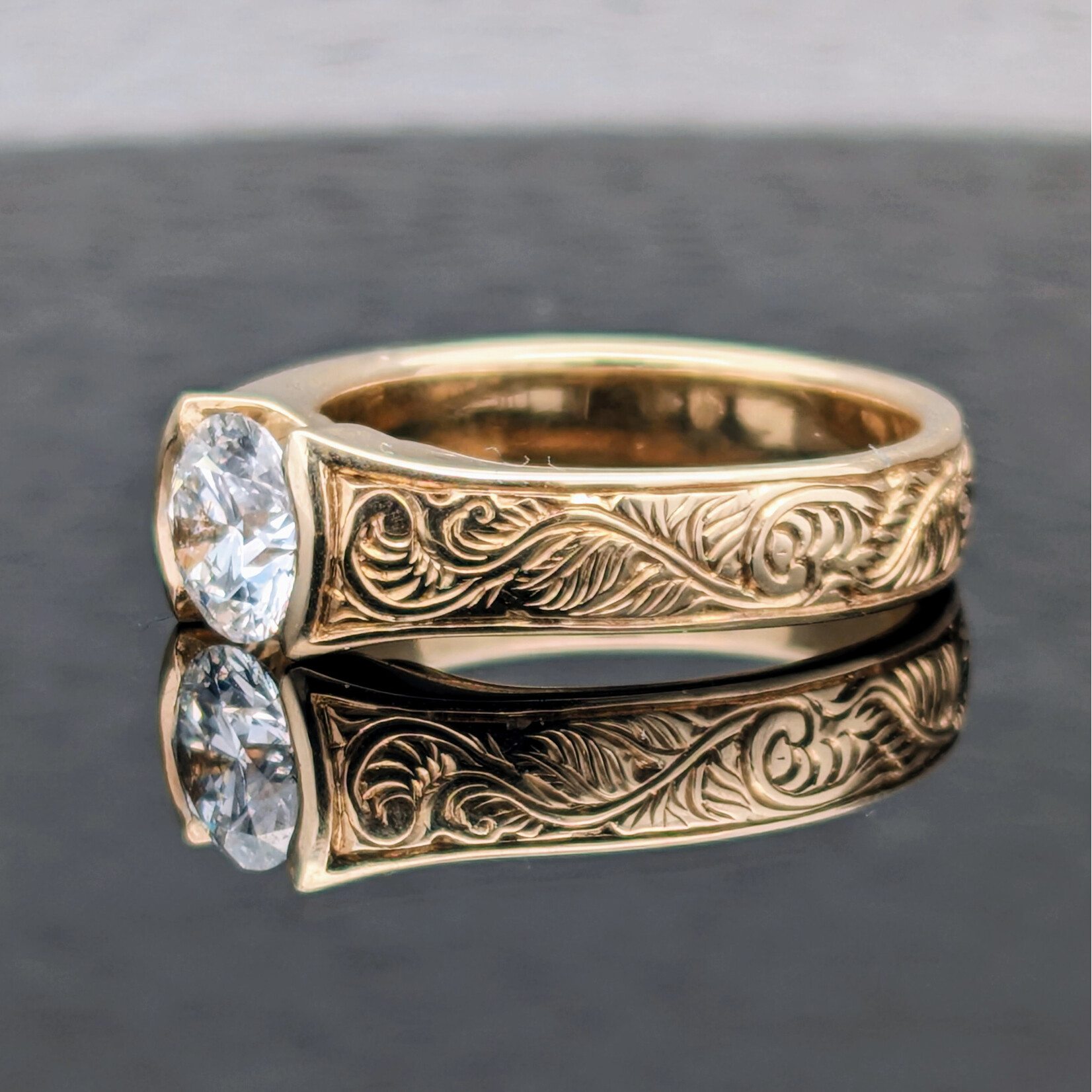 Modern Heirloom® Bridge Solitaire Ring, 1.00ct, Fiddlehead, Sz7.25, 14KY