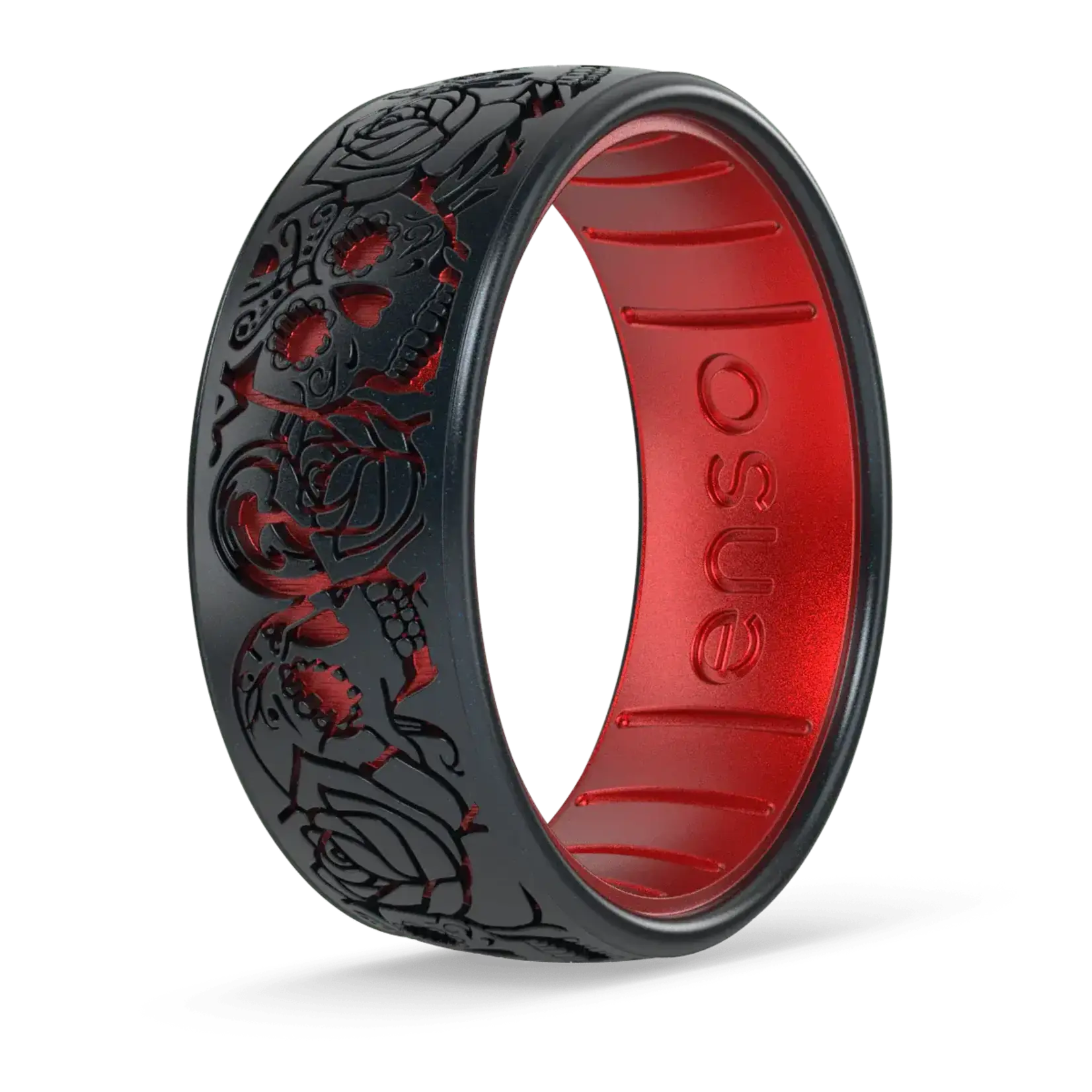 Enso Rings Etched Silicone Ring - Skull Tango - Black Pearl/Ruby