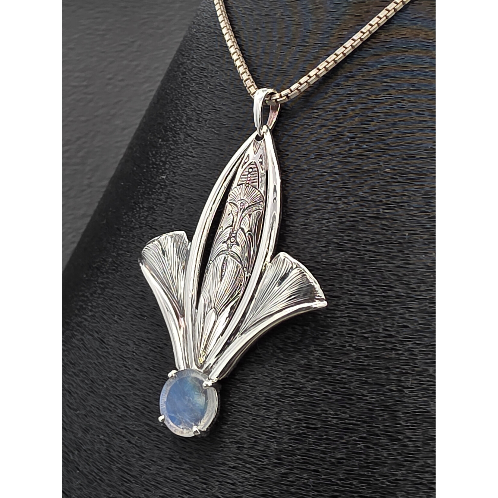 Modern Heirloom® Nouveau Gingko Sterling and Moonstone Necklace