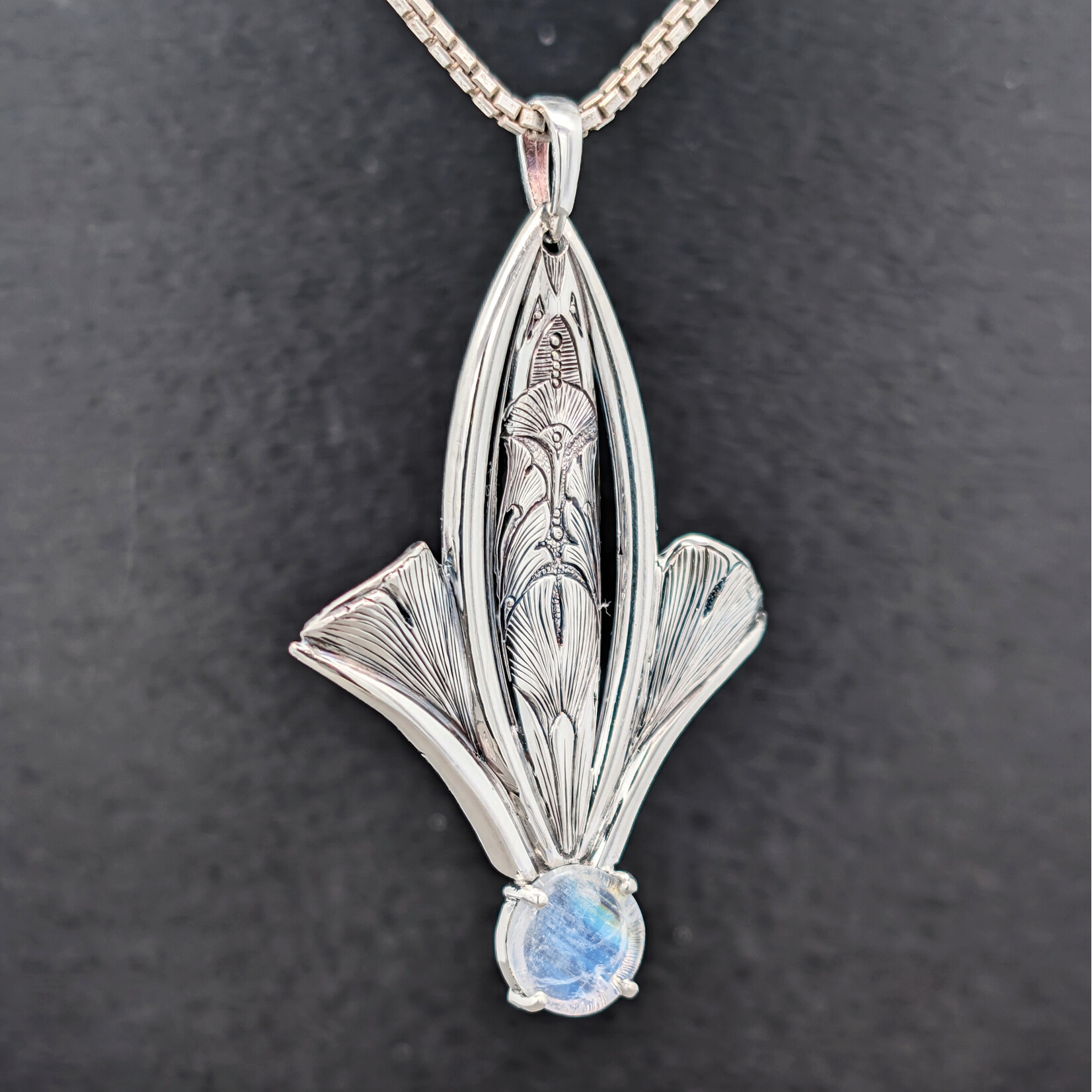 Modern Heirloom® Nouveau Gingko Sterling and Moonstone Necklace