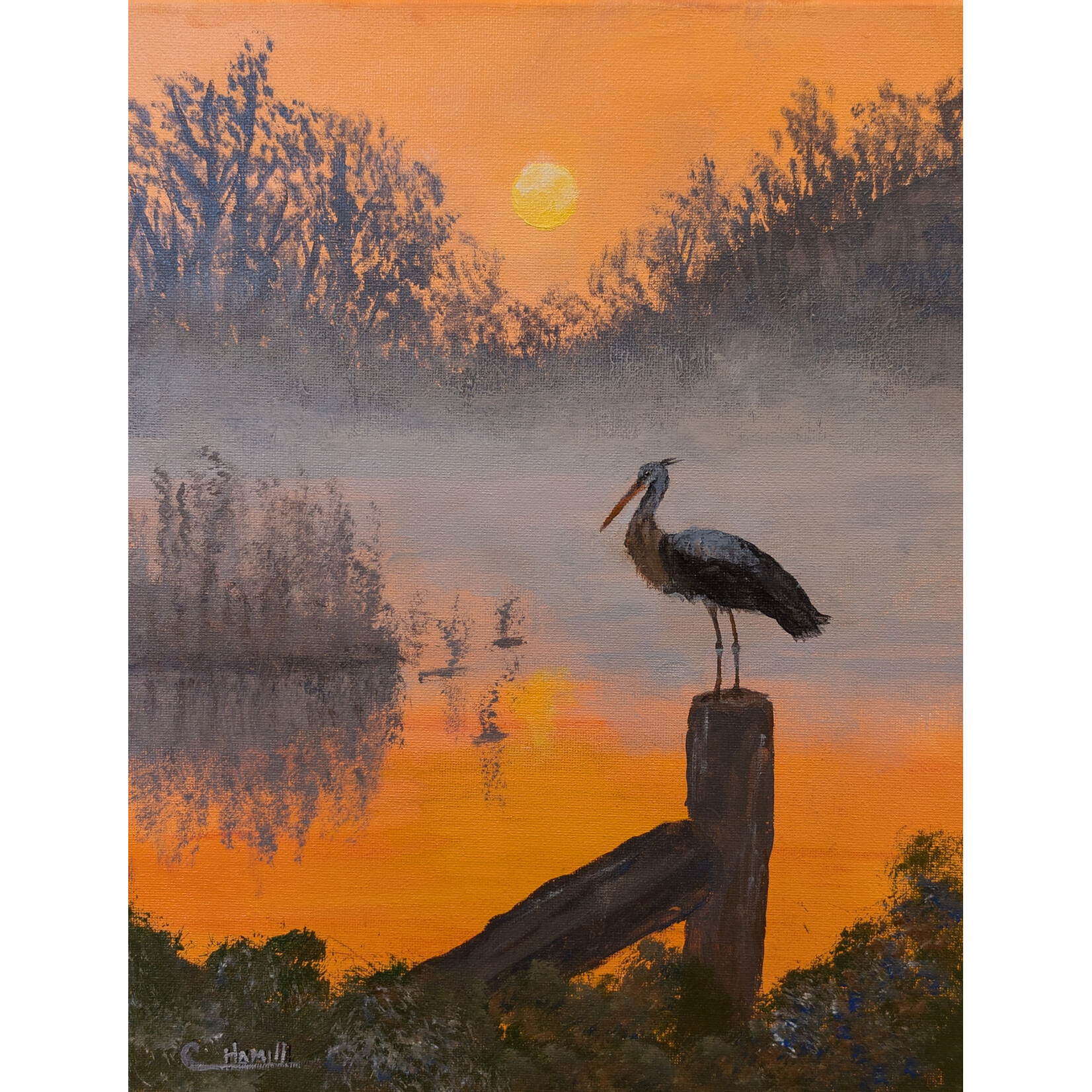 Catherine Hamill Art "Heron on Sunset Marsh" - Catherine Hamill