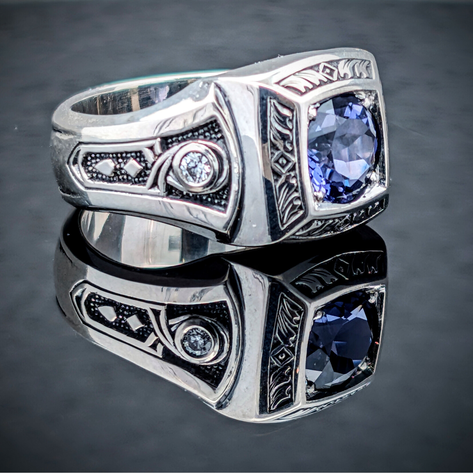 Modern Heirloom® Iolite Signet Ring, Sterling and Diamond accents, Sz 9