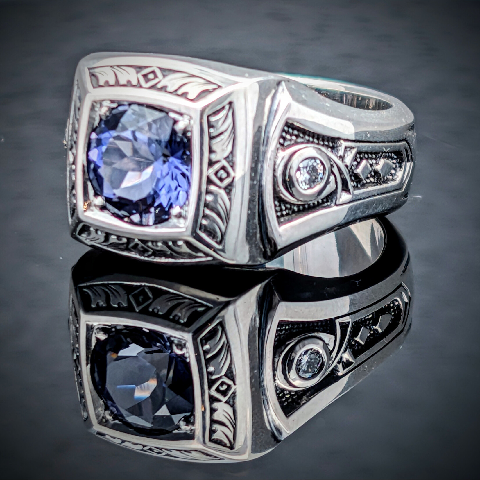 Modern Heirloom® Iolite Signet Ring, Sterling and Diamond accents, Sz 9