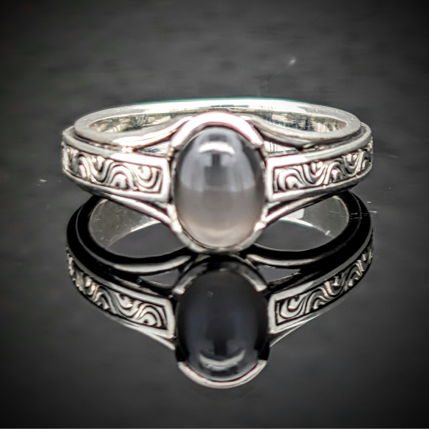 Modern Heirloom® Arcadian Ring, Black Moonstone & Engraved Sterling