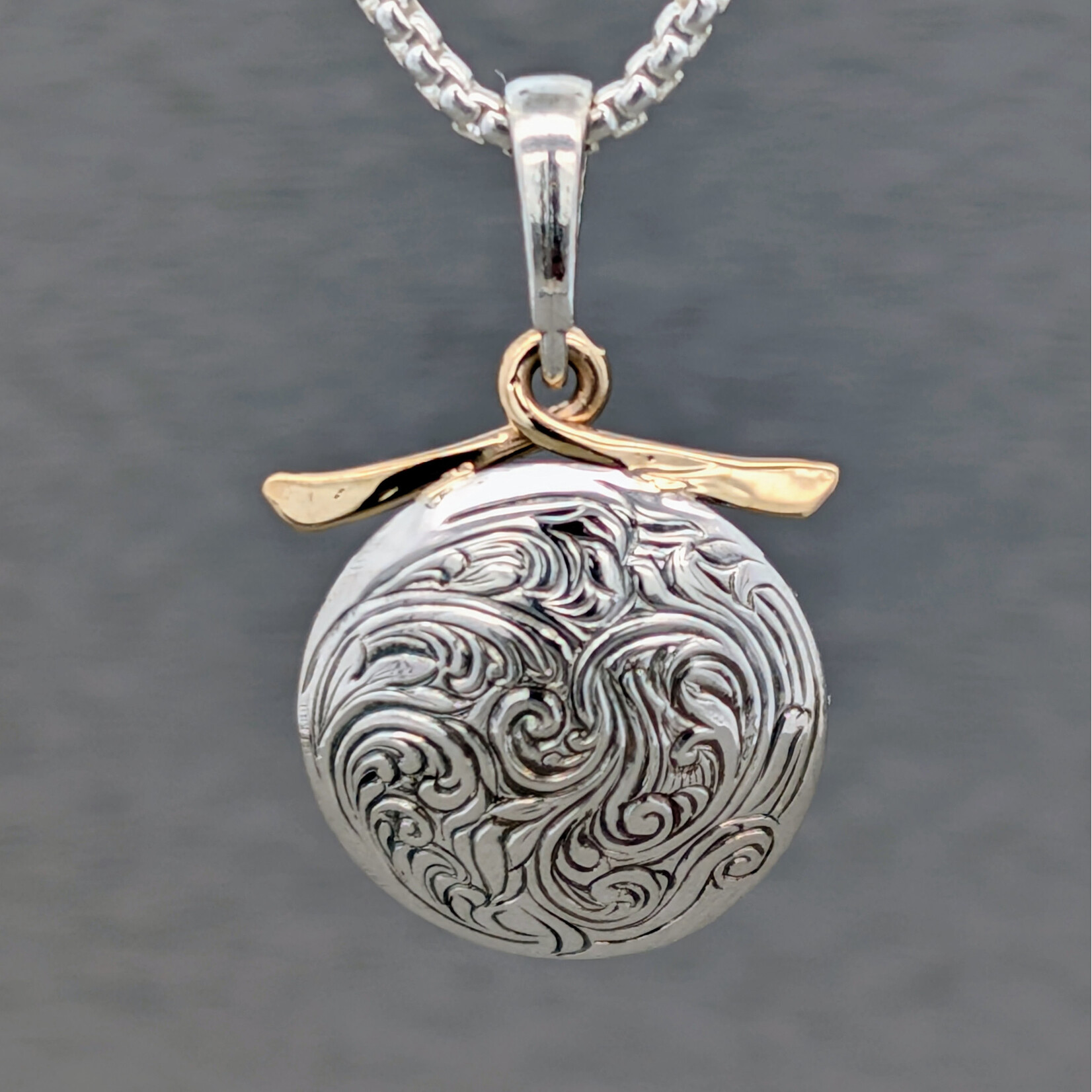 Modern Heirloom® Sterling & 14KY Scrolling Wave 15mm Pagoda Medallion