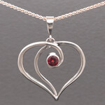 Modern Heirloom® Heart Forged Necklace with 5mm Garnet on a 22" Spiga chain
