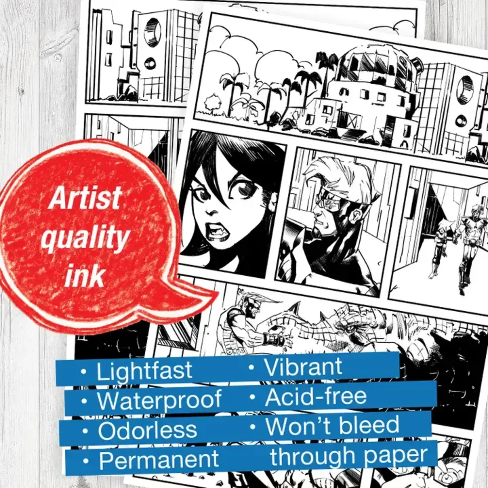 Faber-Castell Pitt Artist Pen, Manga Black Set - Wallet of 4