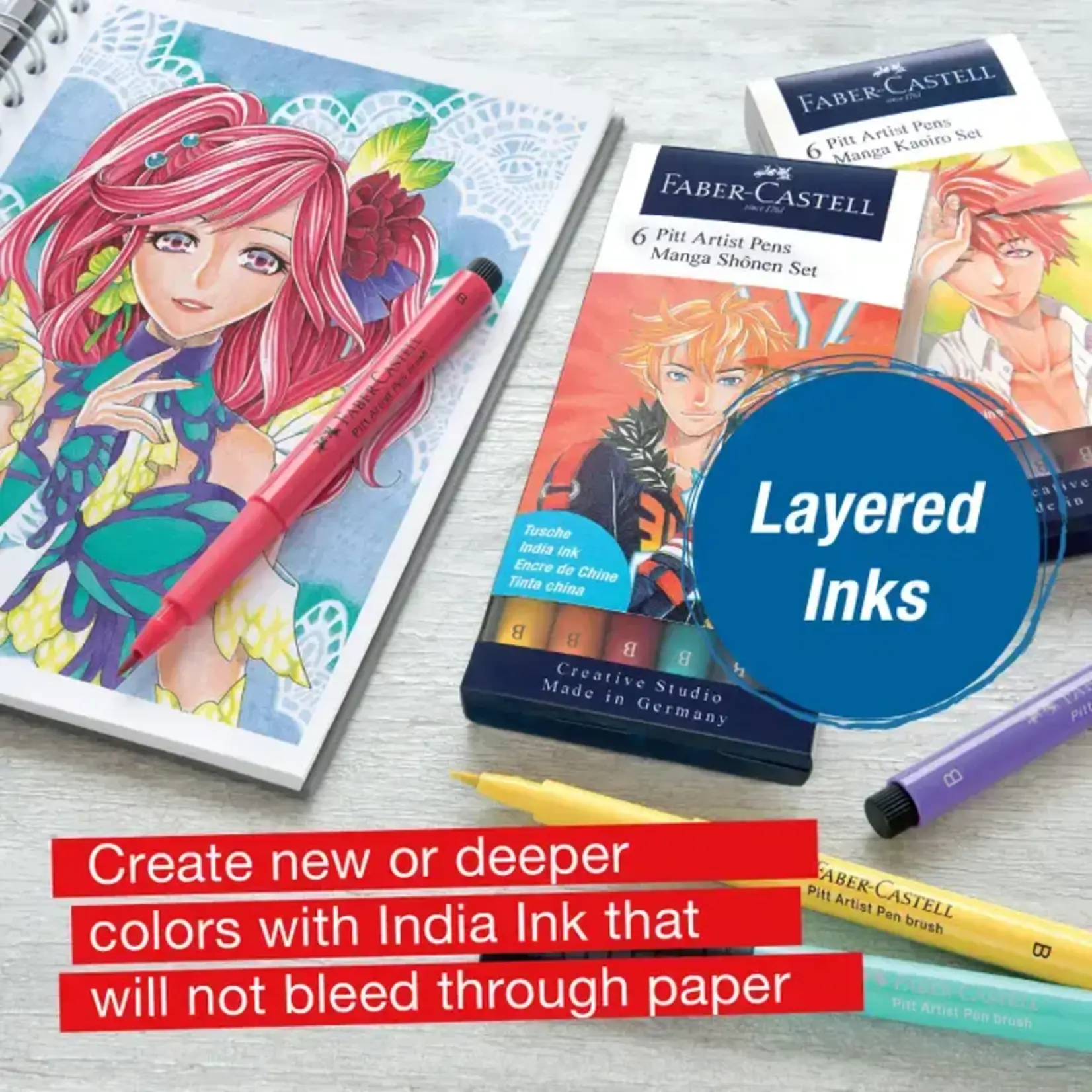 Faber-Castell Pitt Artist Pen, Manga Black Set - Wallet of 4