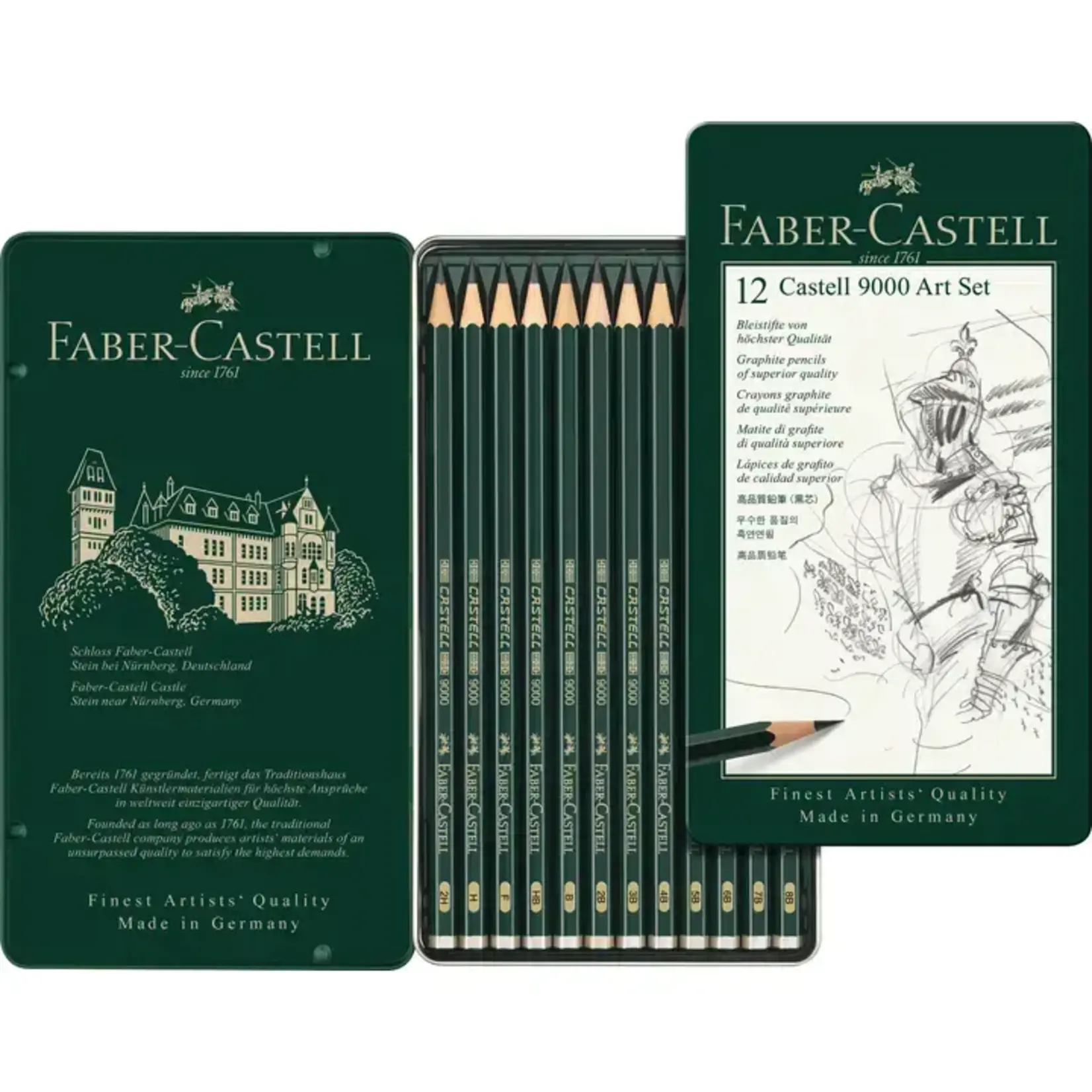 Faber-Castell Castell 9000 Graphite Pencils, Art Set - Tin of 12