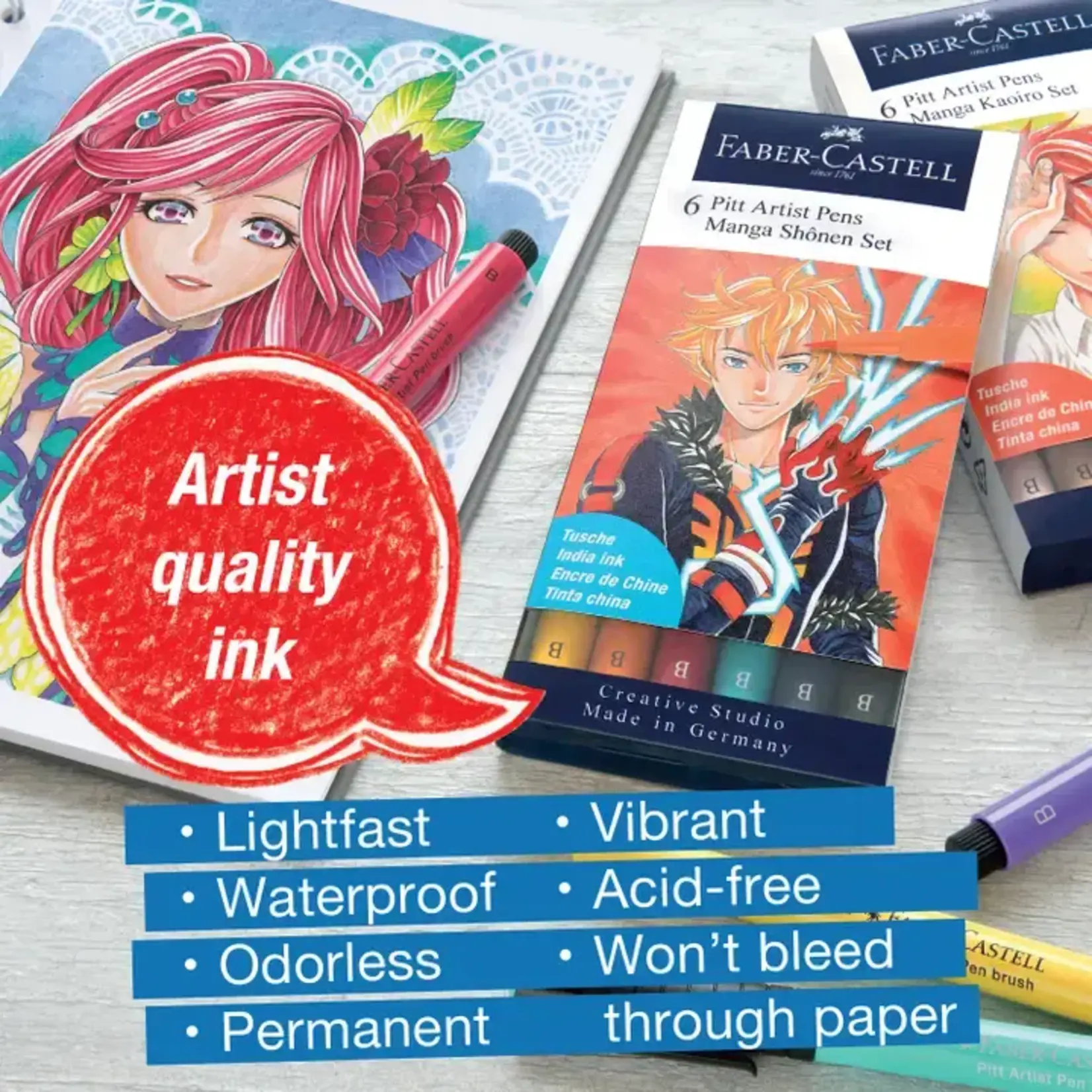 Faber-Castell Pitt Artist Pen, Manga Shonen Set - Wallet of 6