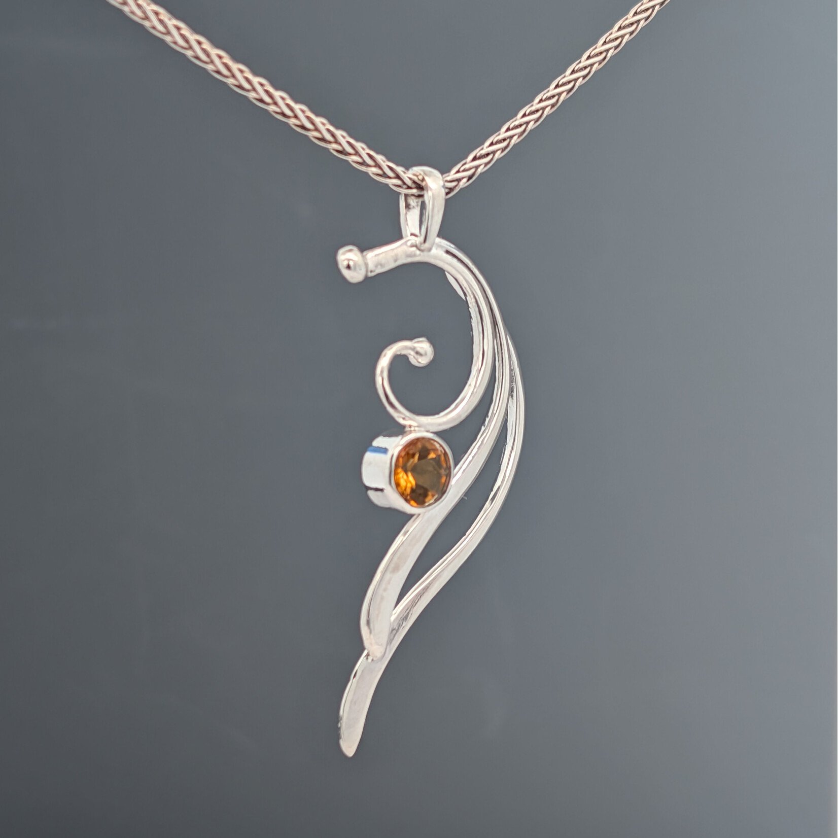 Flowing Sterling Pendant w/ 6mm Citrine on 16" Chain