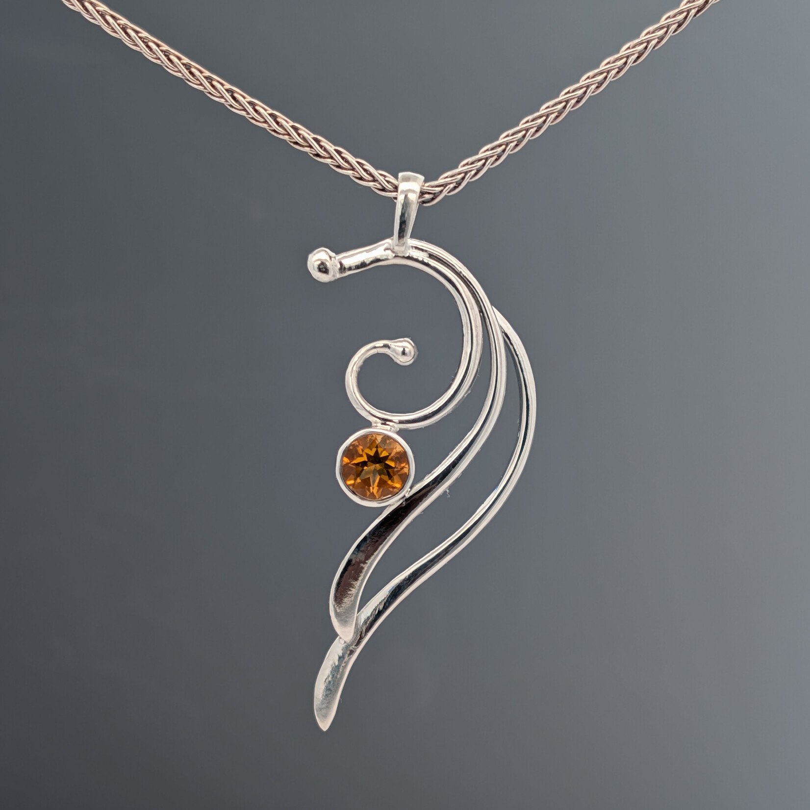 Flowing Sterling Pendant w/ 6mm Citrine on 16" Chain