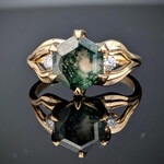 Modern Heirloom® Leaf/VineRing,  Moss Agate and Diamond, 14KY