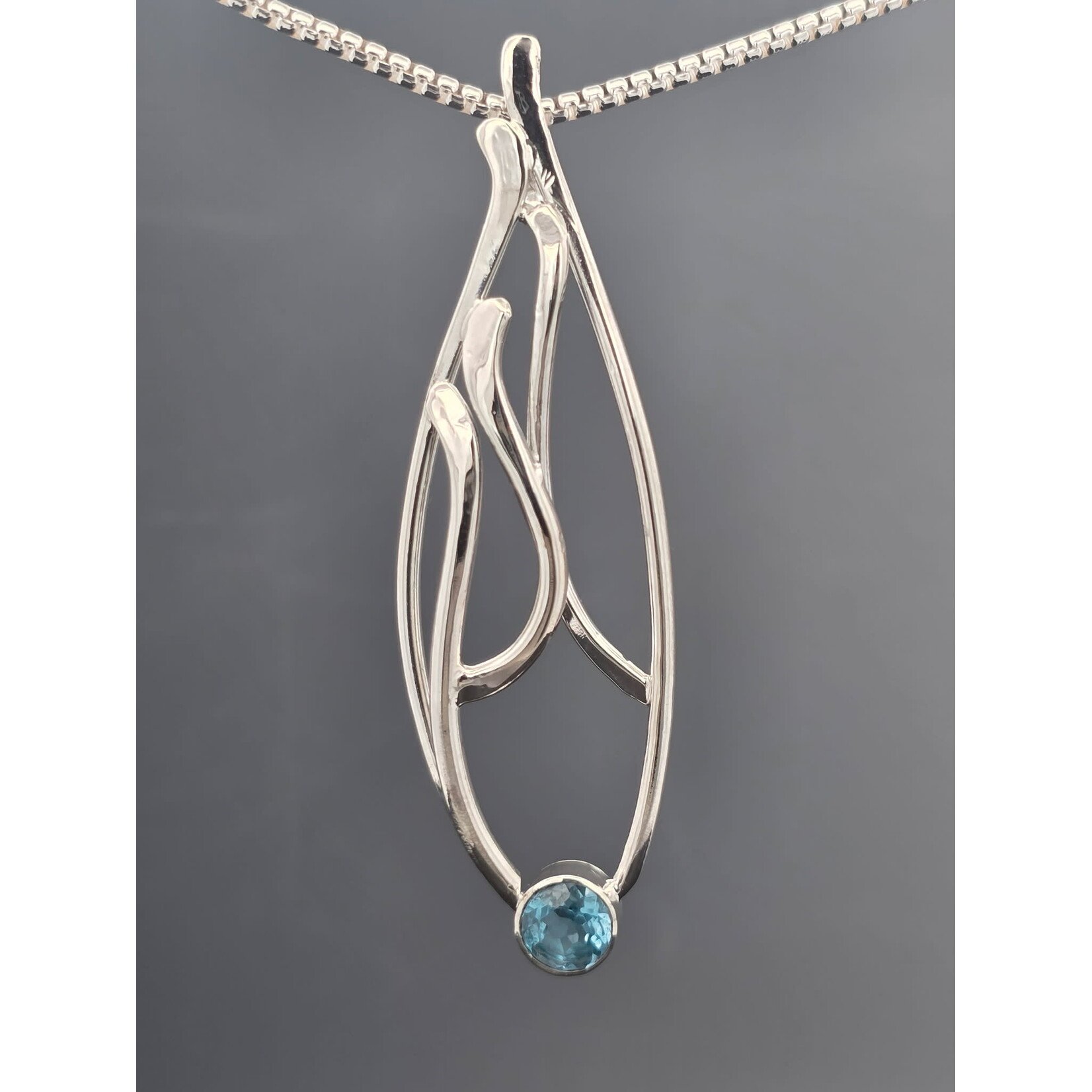 Modern Heirloom® Sterling Seagrass Pendant w/ 6mm Blue Topaz, 20"