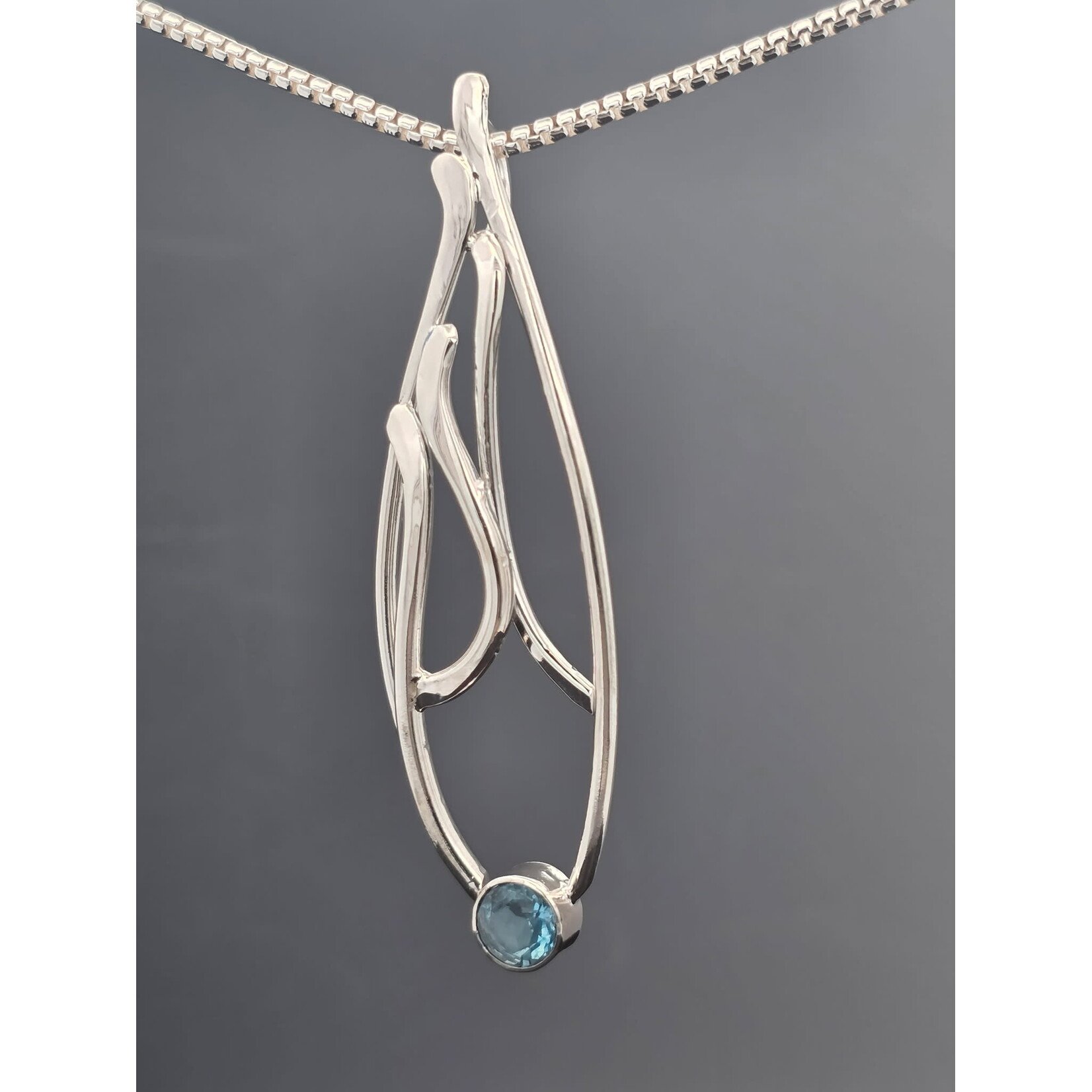 Modern Heirloom® Sterling Seagrass Pendant w/ 6mm Blue Topaz, 20"
