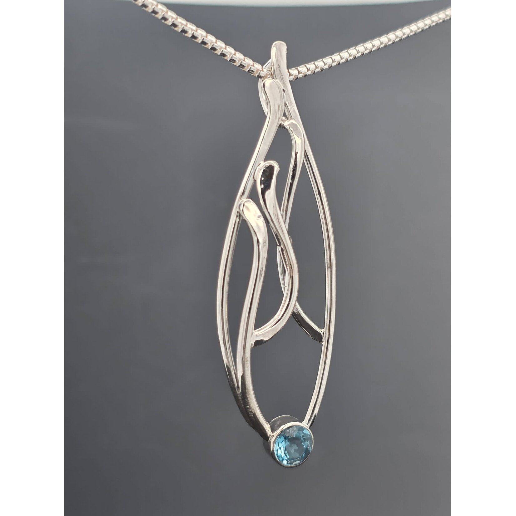 Modern Heirloom® Sterling Seagrass Pendant w/ 6mm Blue Topaz, 20"