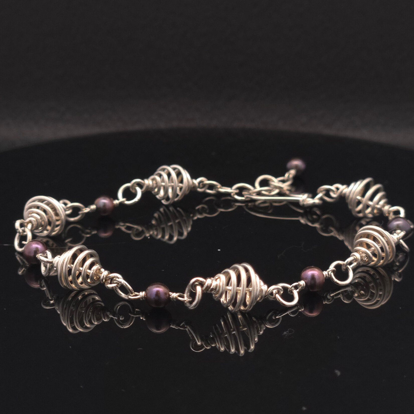 Modern Heirloom® Tin Cup Bracelet, Spiral link and Pearls, 7” - 8”