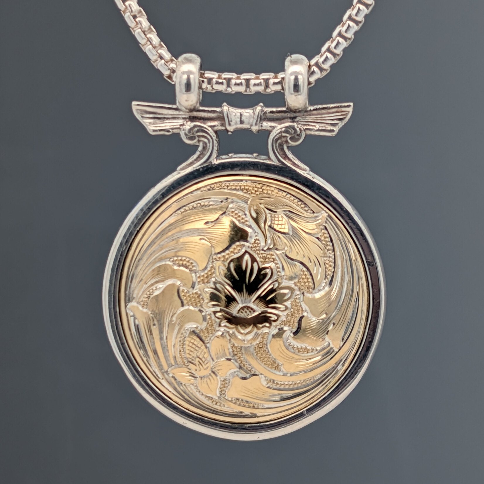 Modern Heirloom® Two-Tone Engraved Flower Medallion on 18" Chain