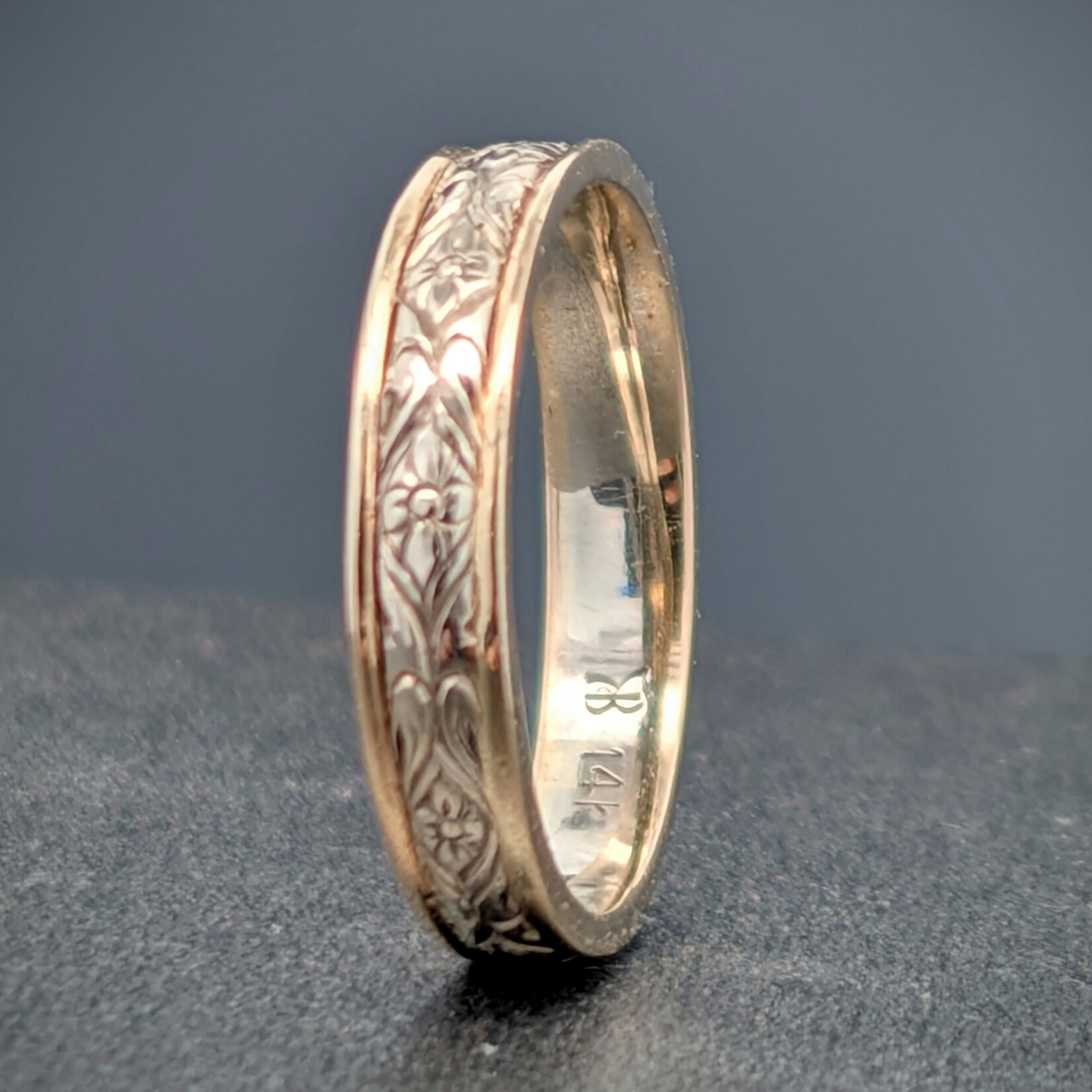 Modern Heirloom® Two-Tone 14K Flower Scroll Band, 4mm, Sz4.0