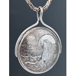 Modern Heirloom® Engraved Sterling Silver Sunrise Horse Medallion, 18" Byzantine Chain