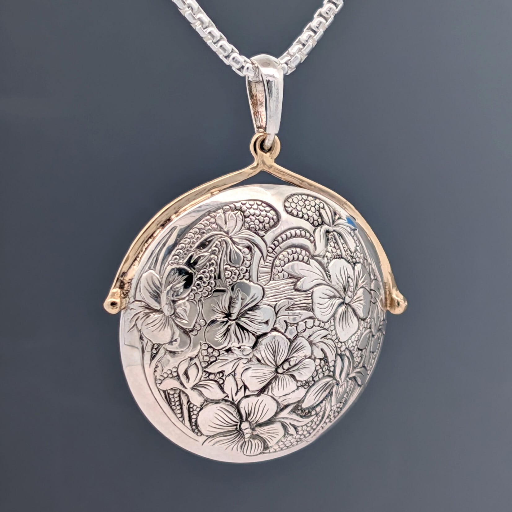 Modern Heirloom® 28mm Sterling Flower and Vine Medallion w/ 14KY Detail
