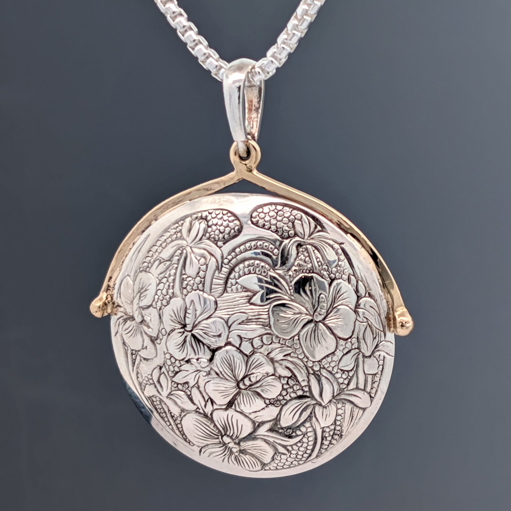 Modern Heirloom® 28mm Sterling Flower and Vine Medallion w/ 14KY Detail