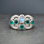 Modern Heirloom® Ring of the Magus, Moonstone & Emerald, Sterling, Sz7.5