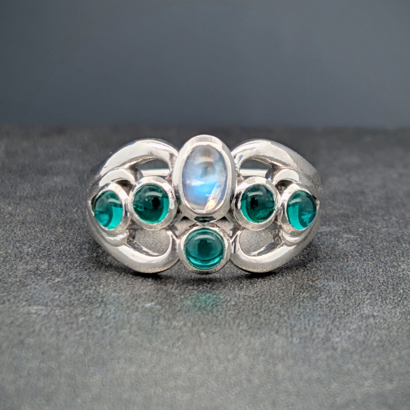 Modern Heirloom® Ring of the Magus, Moonstone & Emerald, Sterling, Sz7.5
