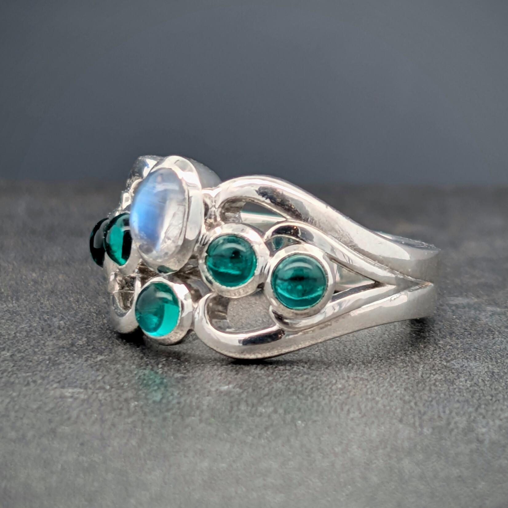 Modern Heirloom® Ring of the Magus, Moonstone & Emerald, Sterling, Sz7.5