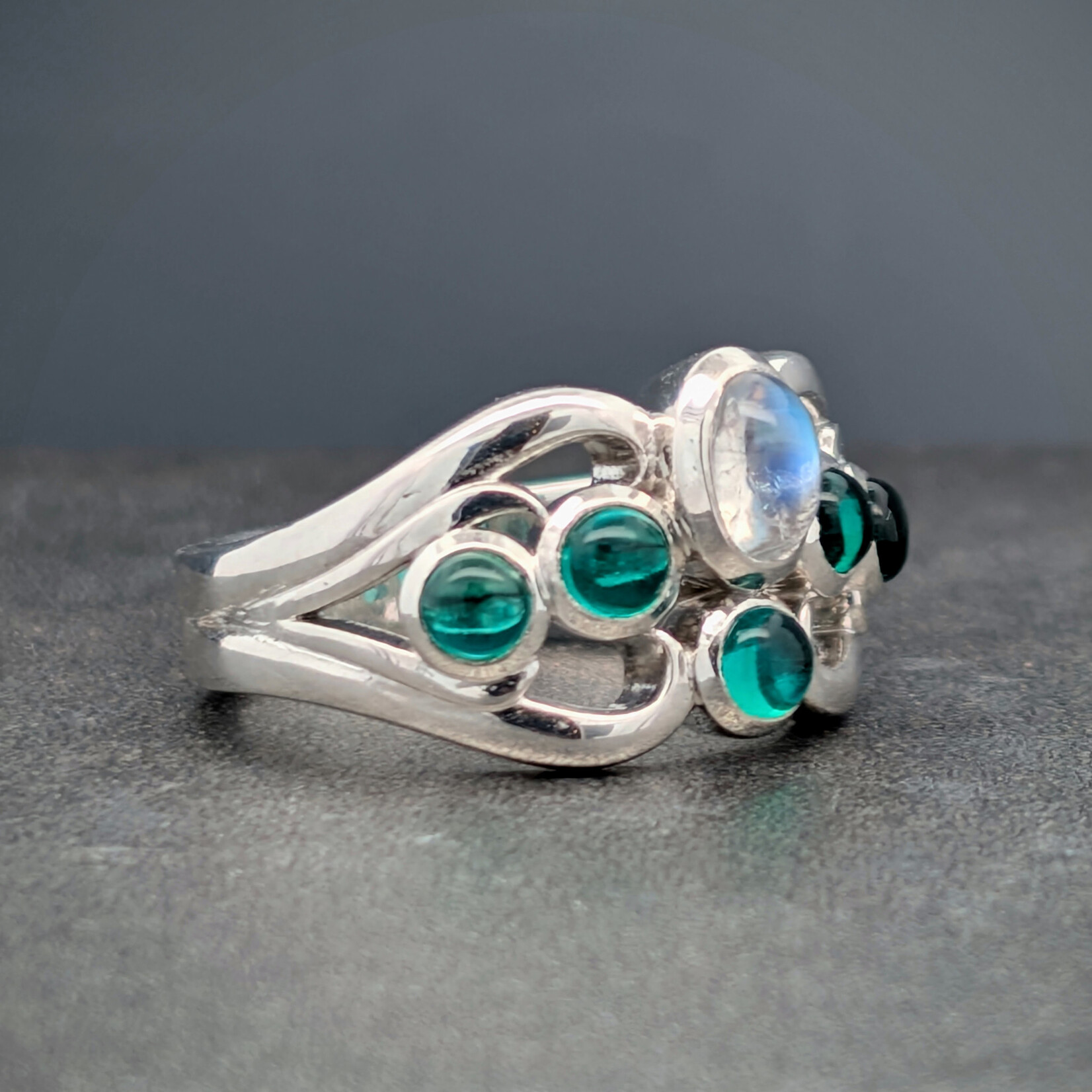 Modern Heirloom® Ring of the Magus, Moonstone & Emerald, Sterling, Sz7.5