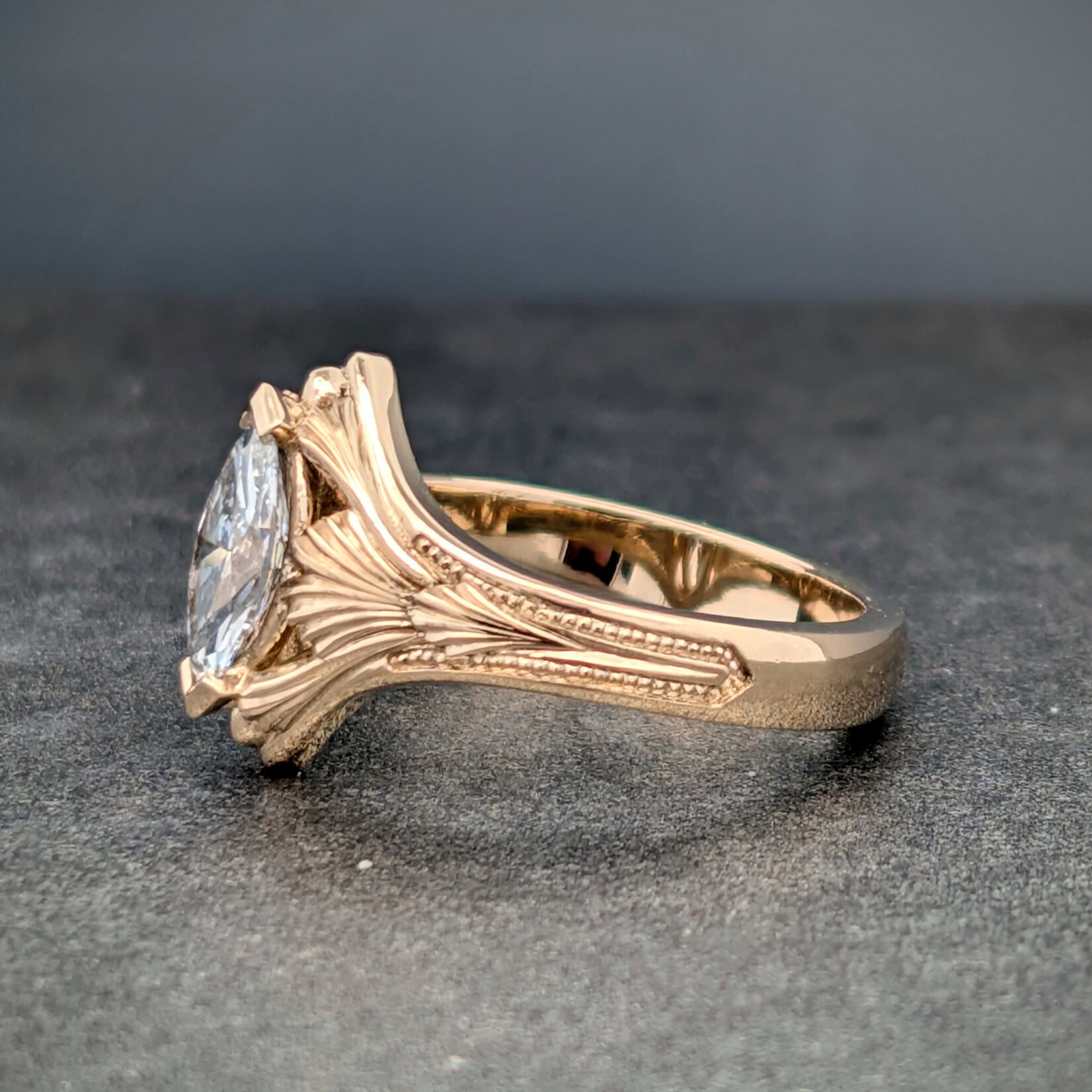 Modern Heirloom® Marquise Ginkgo Filigree Ring, 0.61ct Diamond and 14K Yellow Gold
