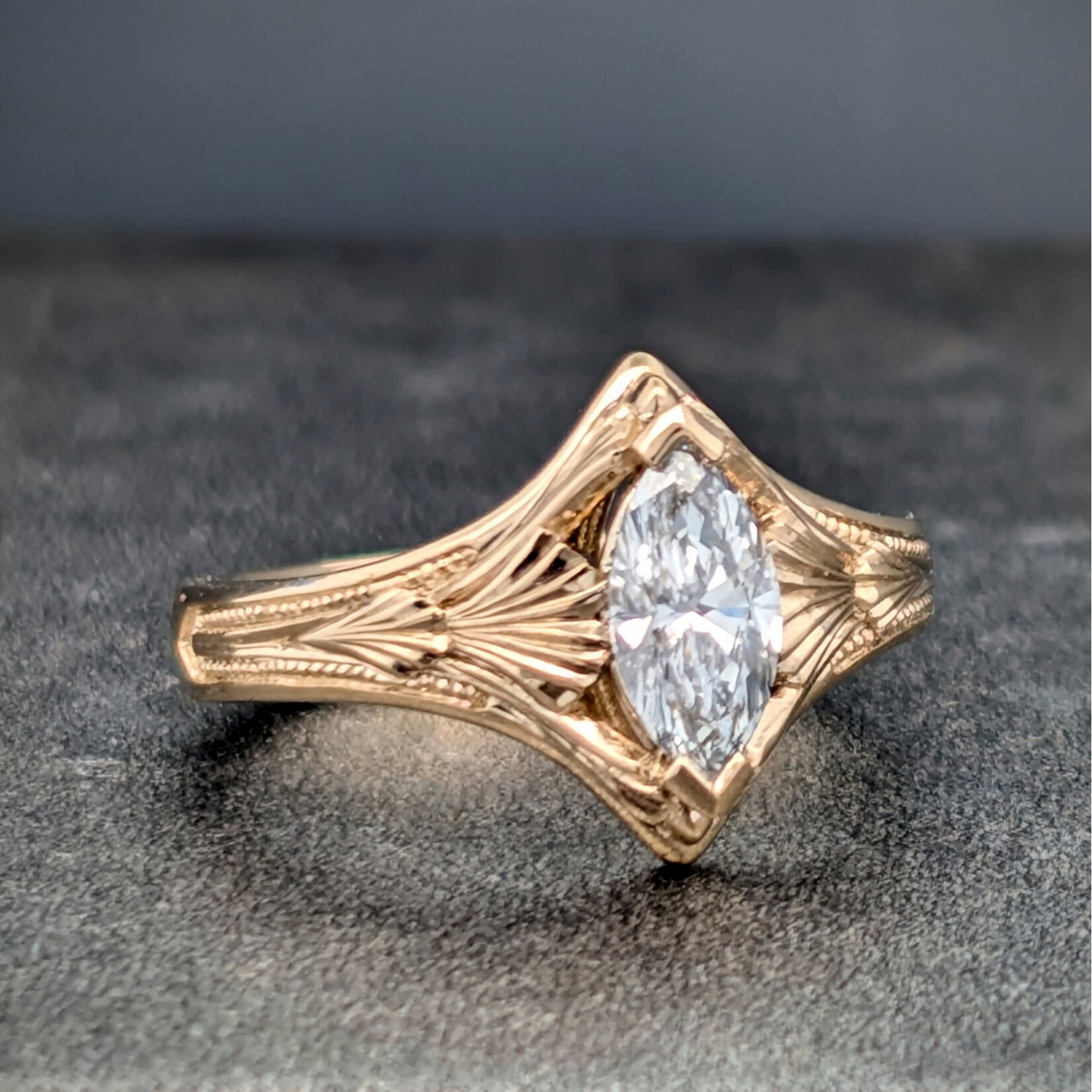 Modern Heirloom® Marquise Ginkgo Filigree Ring, 0.61ct Diamond and 14K Yellow Gold