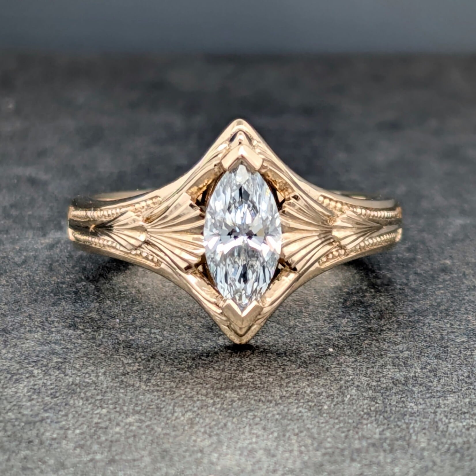 Modern Heirloom® Marquise Ginkgo Filigree Ring, 0.61ct Diamond and 14K Yellow Gold