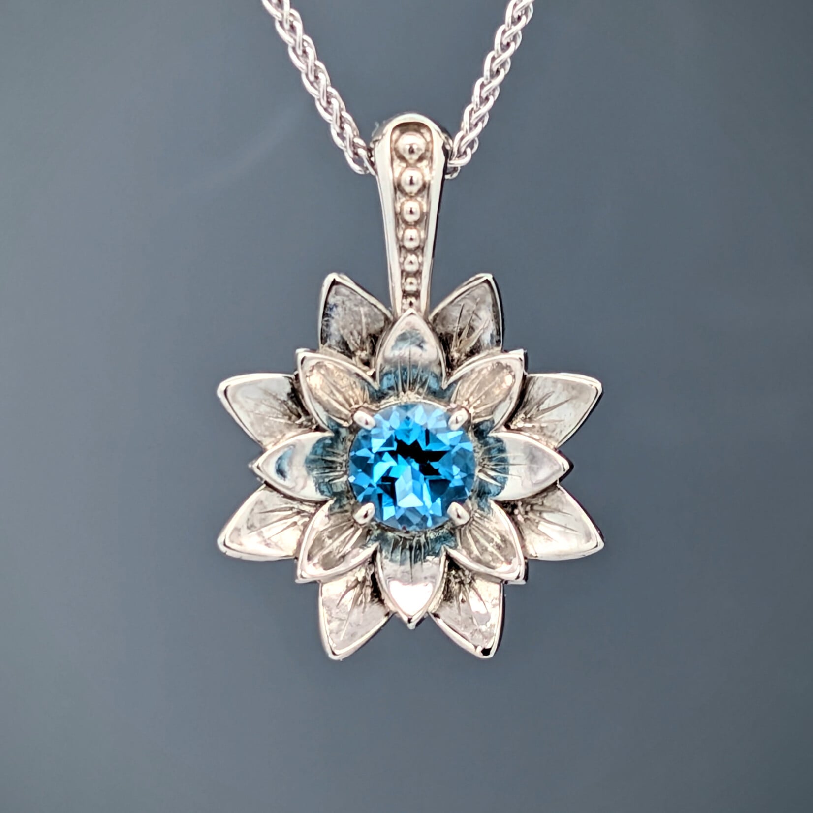 Modern Heirloom® 14K White Gold Lotus Blossom Pendant w/ Blue Topaz