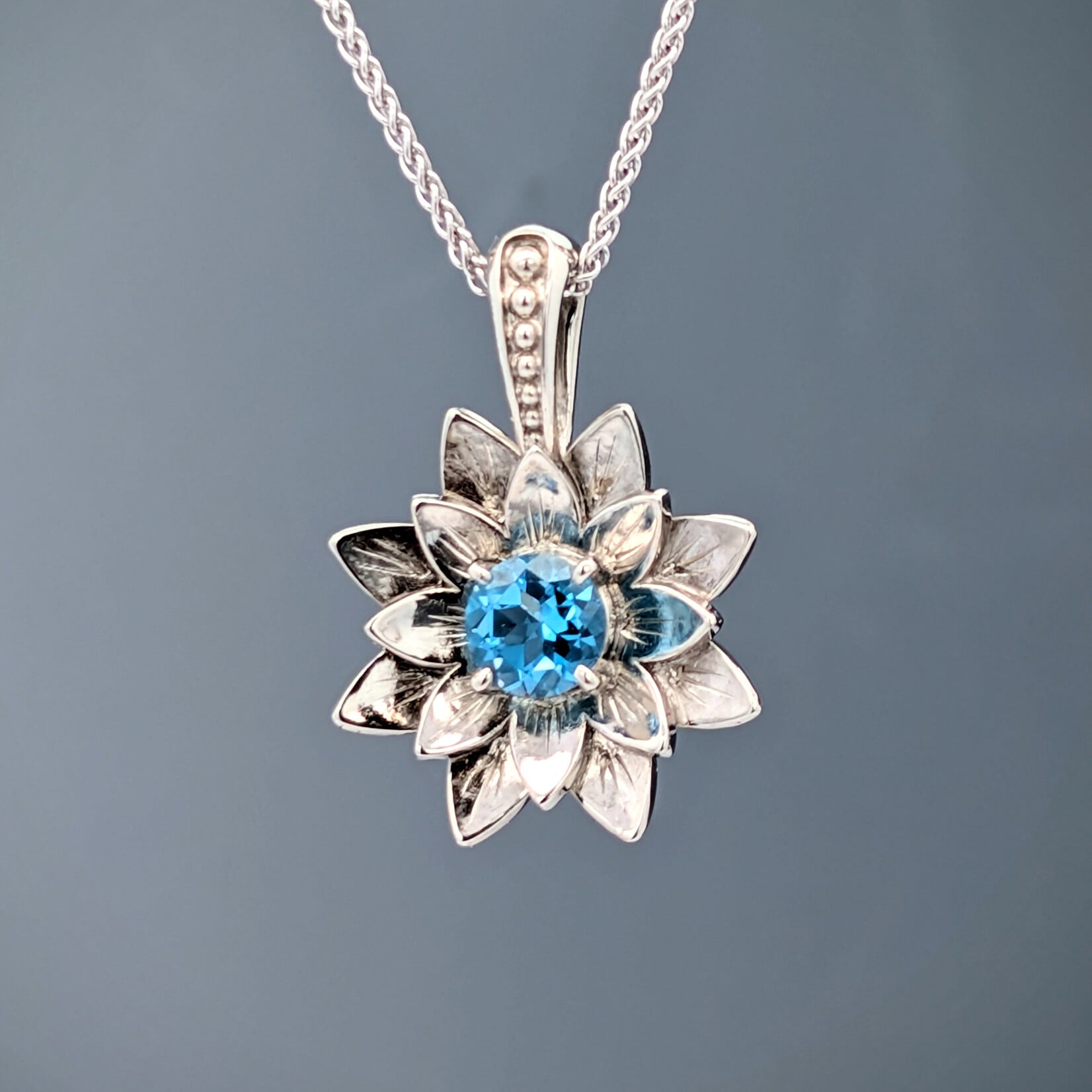 Modern Heirloom® 14K White Gold Lotus Blossom Pendant w/ Blue Topaz